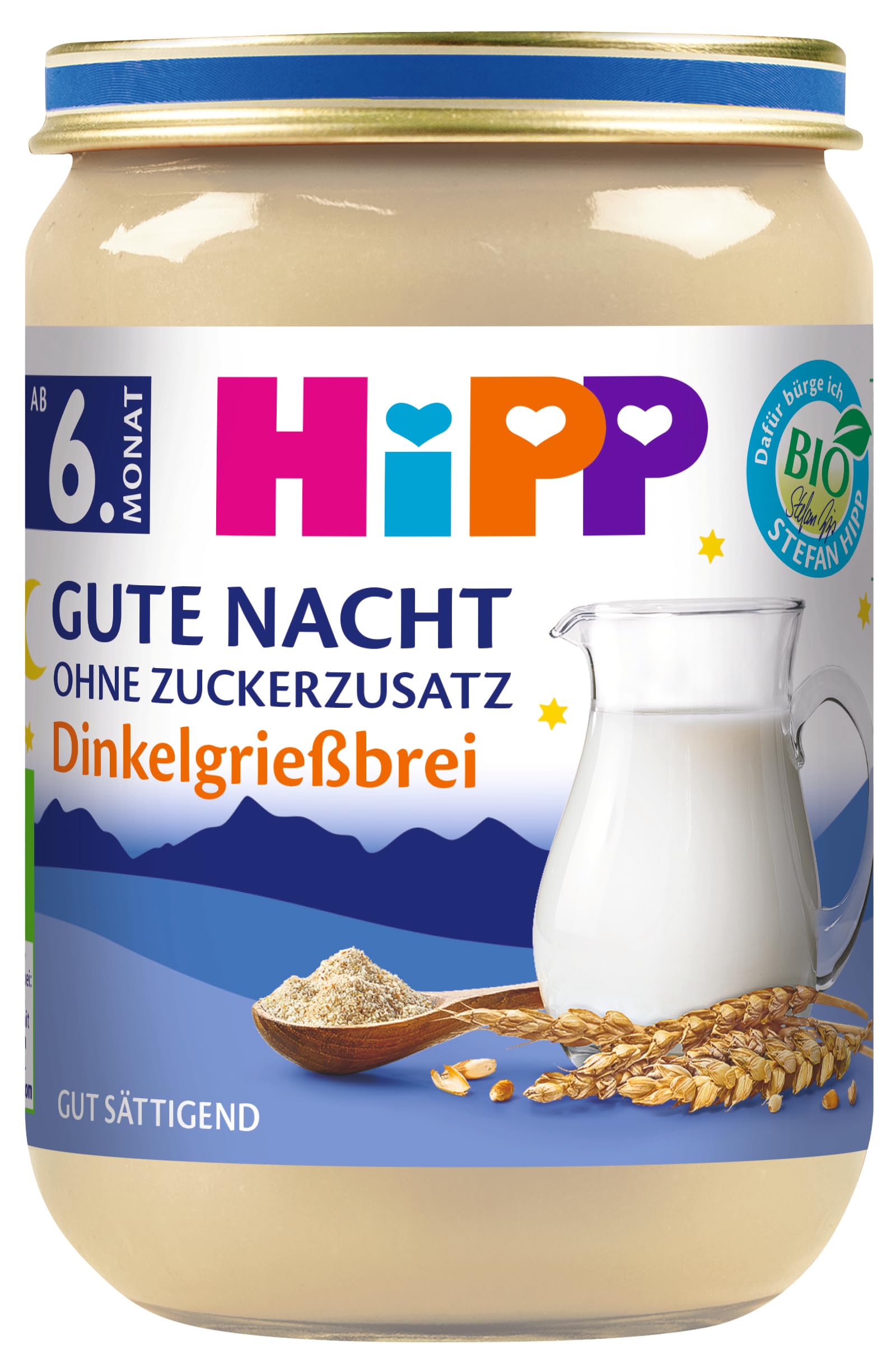 HiPP Bio Gute Nacht Dinkelgrießbrei (6 x 190g), Babybrei ab 6. Monat, ohne Zuckerzusatz, gut sättigend, in bester Bio-Qualität Angebot bei HelloDeals