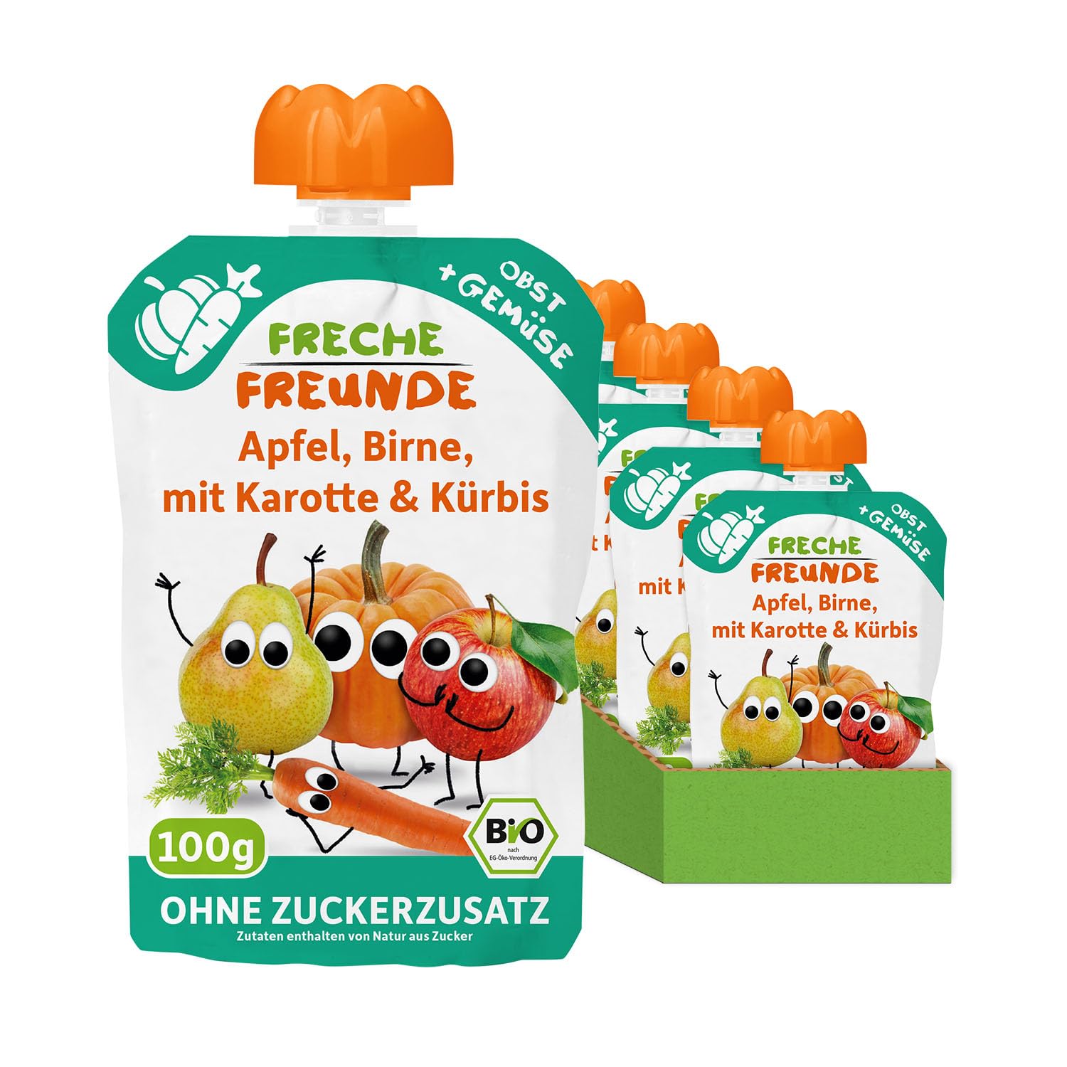 FRECHE FREUNDE Bio Quetschie Apfel, Birne, Karotte & Kürbis, Fruchtmus mit Gemüse im Quetschbeutel für Babys ab dem 6. Monat, vegan, 6er Pack (6 x 100g) Apfel, Birne, Karotte & Kürbis 100 g (6er Pack) Angebot bei HelloDeals