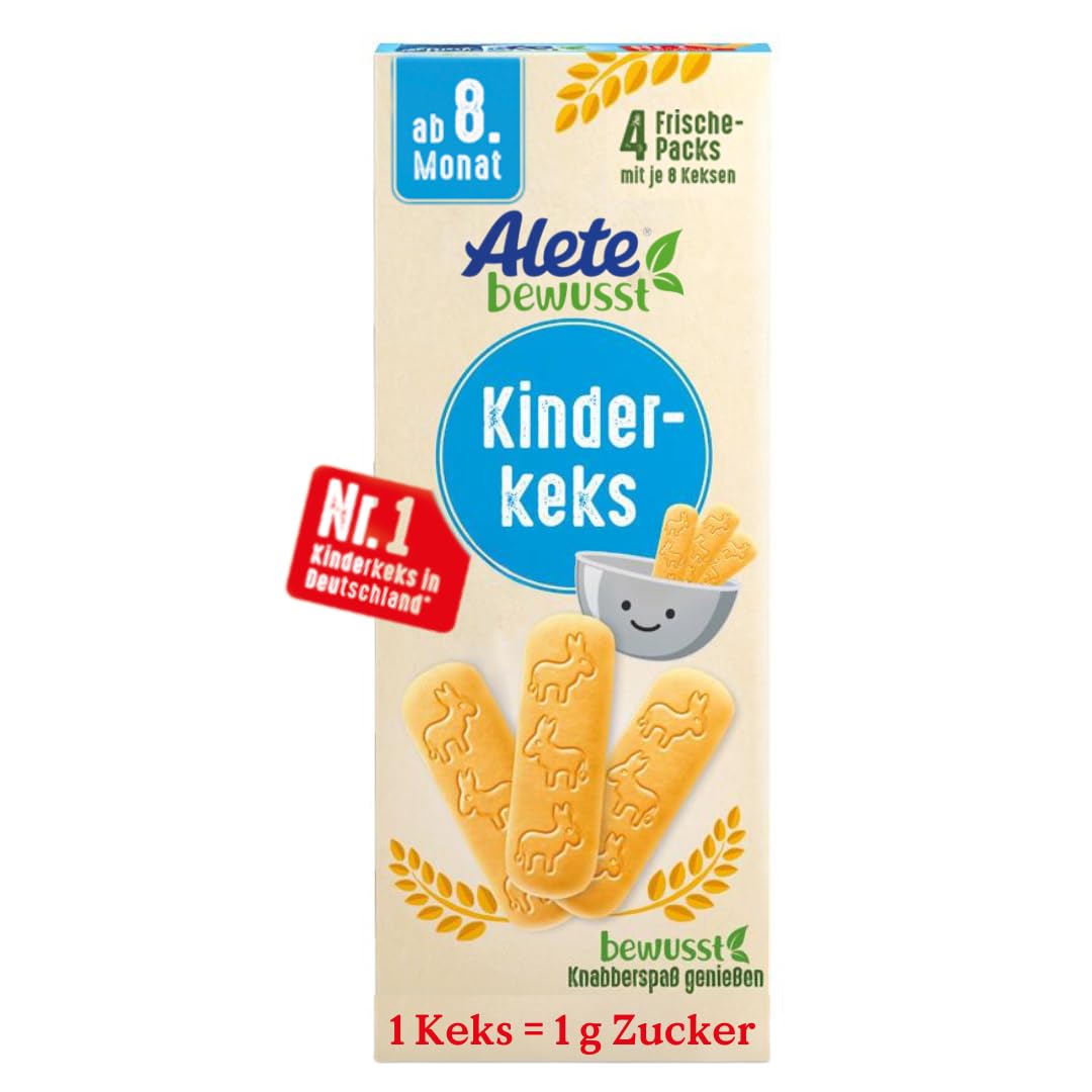 Alete bewusst Kinderkeks, ab dem 8. Monat, Butterkeks aus Weizen für Kinder, handlich verpackte Kekse als kleiner Snack, perfekt für unterwegs & zwischendurch, 1 x 180 g Einzelpackung 180g Angebot bei HelloDeals