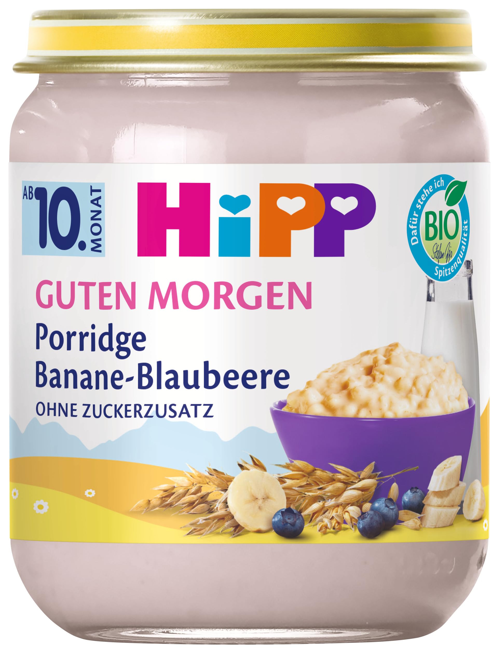 HiPP Bio Guten Morgen Porridge Banane-Blaubeere (6 x 160g), ab 10. Monat, ohne Zuckerzusatz, schmeckt warm & kalt, in bester Bio-Qualität 160g Ban.-Blaube.-Hafer Angebot bei HelloDeals