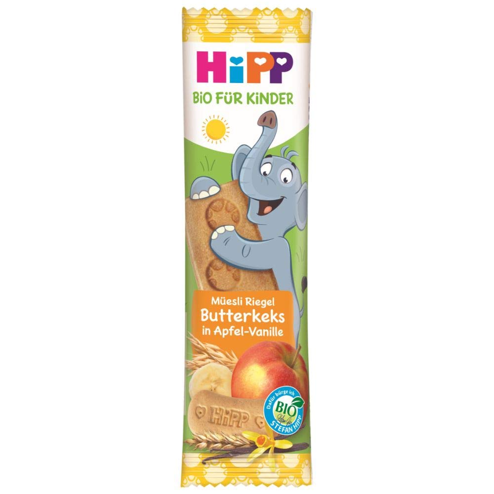 HiPP Bio Elefant Müesli Riegel Butterkeks in Apfel-Vanille (24 x 20g), ab 1 Jahr, Süße nur aus Früchten, in bester Bio-Qualität 20 g (24er Pack) Keks/Apfel-Van. Angebot bei HelloDeals