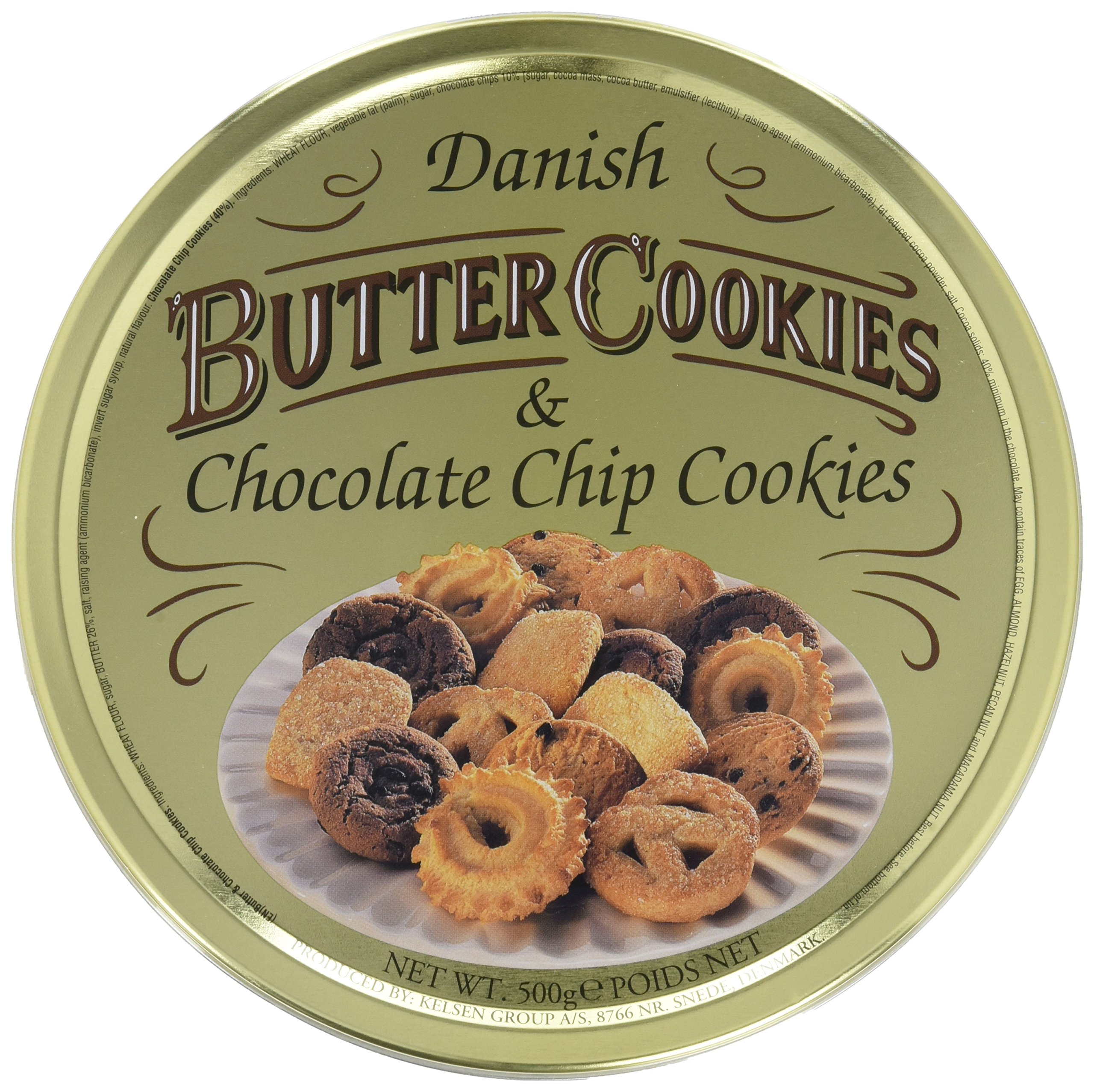 Danish Butter Cookies & Chocolate Chip Cookies, dänische Butterkekse, Gebäckmischung Dose, 500 g 500 g (1er Pack) Angebot bei HelloDeals