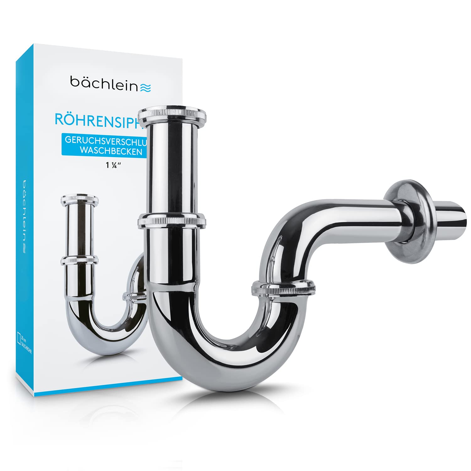 Wasserwelten Universal Siphon für Waschbecken & Waschtisch - Abflussgarnitur passgenau - Geruchsverschluss inkl. Gummimanschette + Einbauanleitung - Röhrensiphon Ablaufgarnitur Chrom - Standardlänge Angebot bei HelloDeals