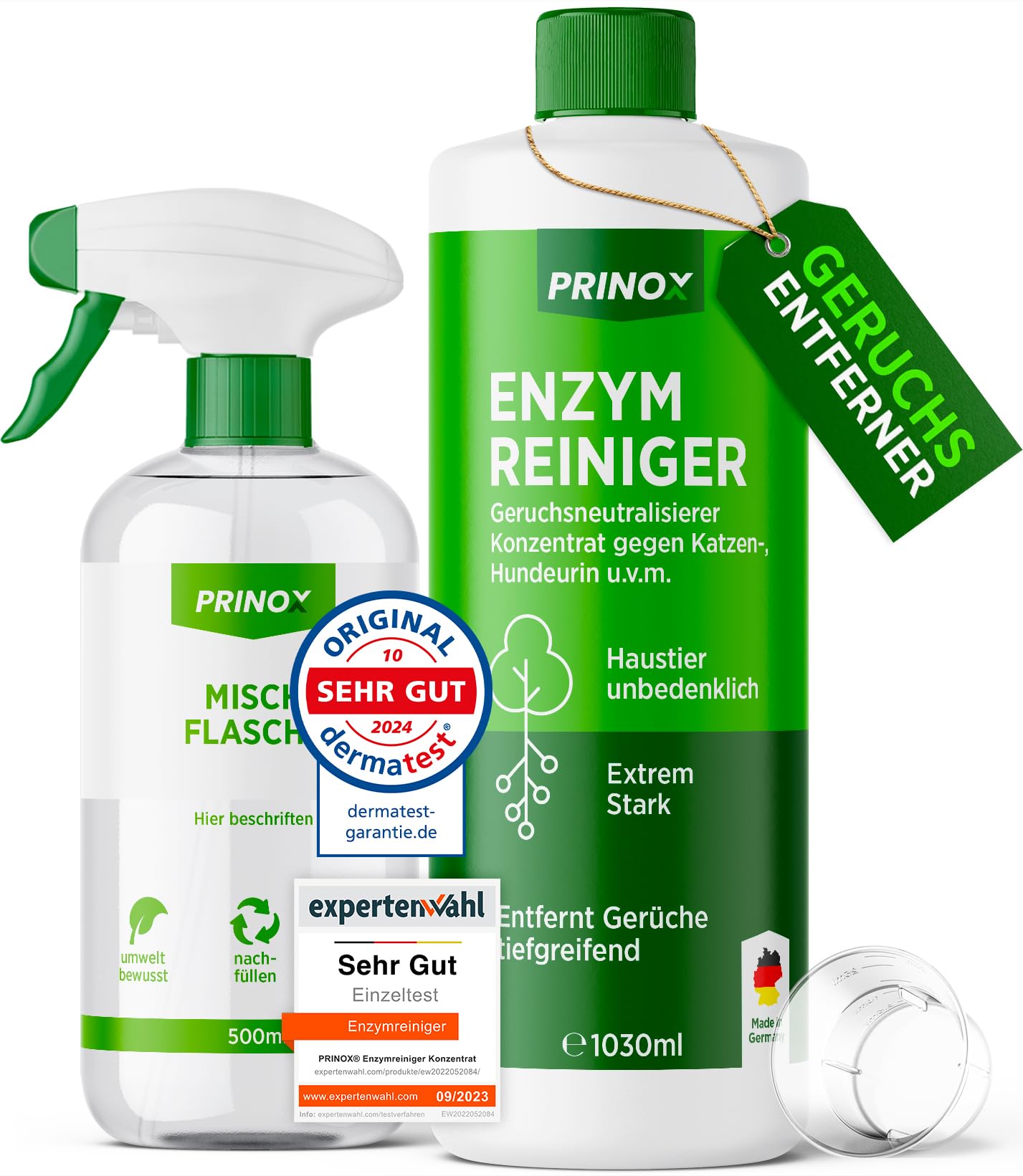 PRINOX 1030ml Enzymreiniger Konzentrat inkl. Mischflasche I STARKER GERUCHSENTFERNER I Ergibt bis zu 40L Geruchsneutralisierer I Beseitigt Hundeurin, Katzenurin Geruch tiefgreifend uvm. I Made in DE 1.03 l (1er Pack) Angebot bei HelloDeals