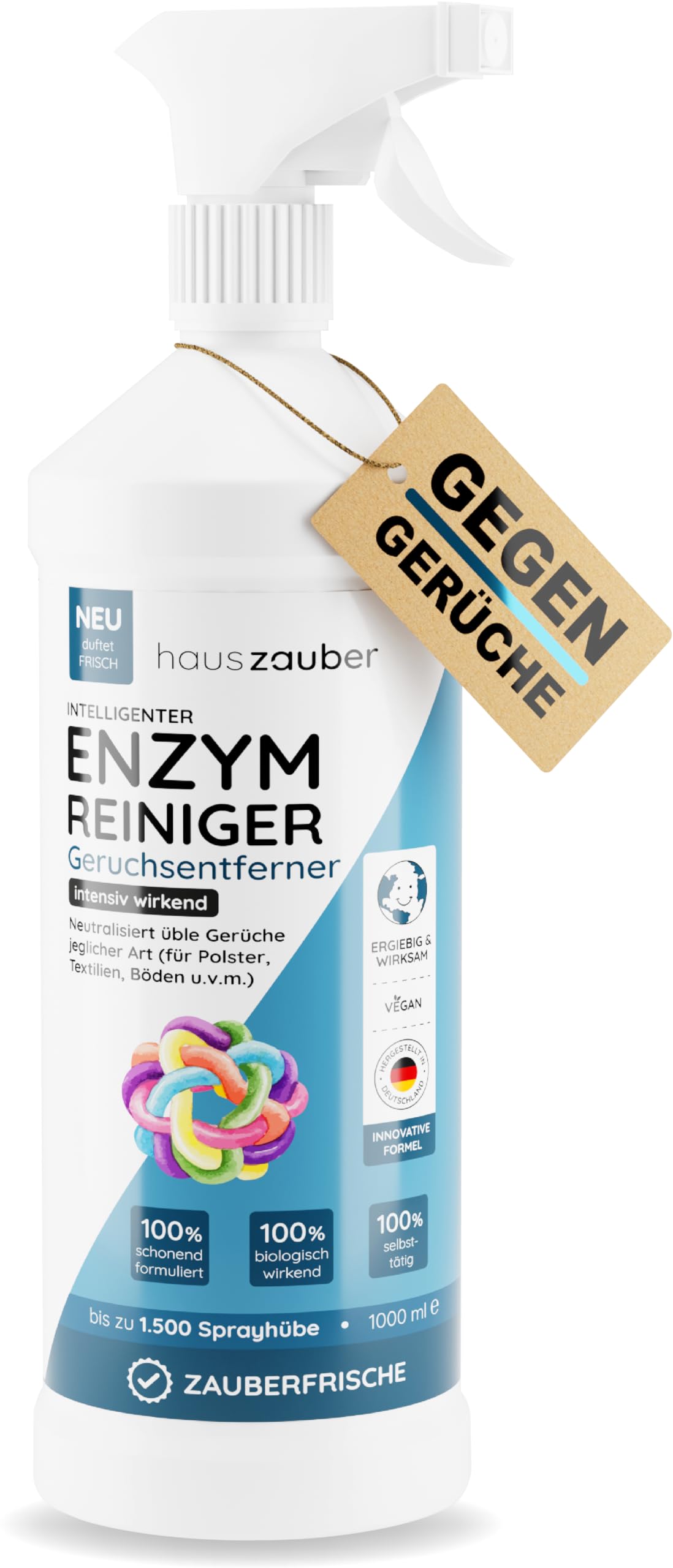 hauszauber® - Enzymreiniger [STARKER GERUCHSENTFERNER] 1000 ml - Gegen Katzenurin, Hundeurin etc. - Üble Gerüche aus Sofa & Teppich entfernen - Geruchsneutralisierer - Zauberfrische Angebot bei HelloDeals