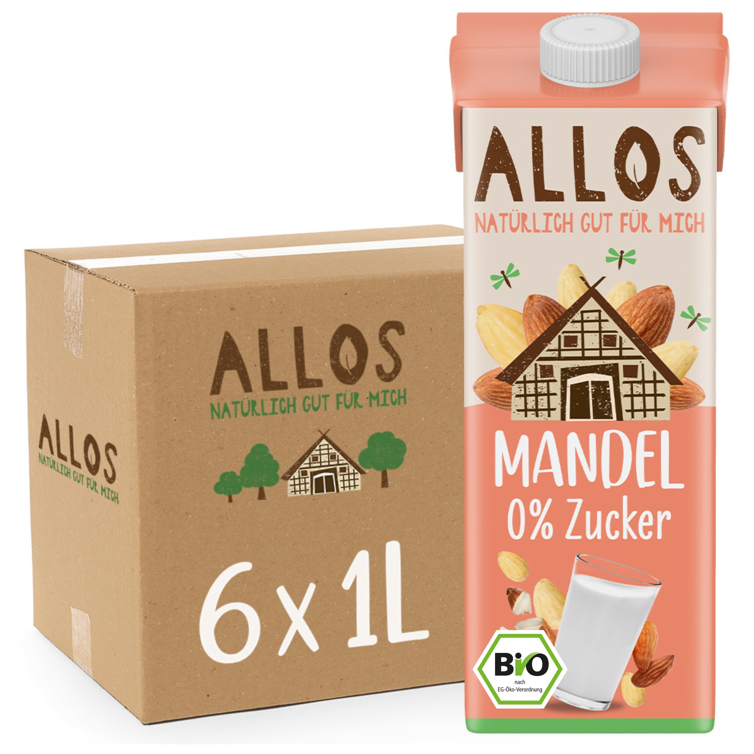 Allos Mandeldrink ohne Zucker | Mandel Drink Natur | Drink auf Pflanzenbasis | Mandel | veganer Drink | laktosefrei | 1 Liter (6 Stück) Mandelmilch Angebot bei HelloDeals
