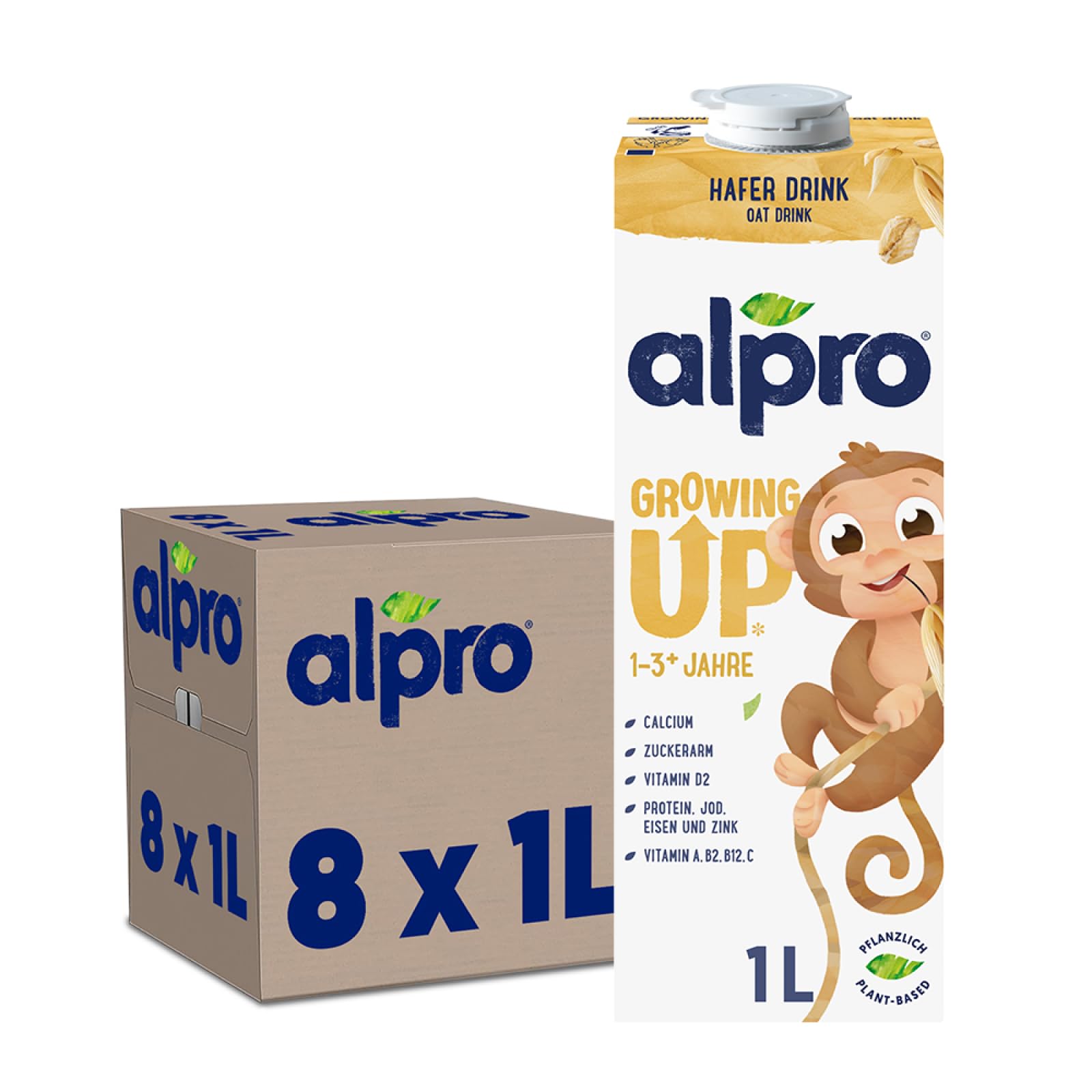 Alpro Kinderhaferdrink – 100 Prozent pflanzlich – Von Natur aus laktosefrei und zuckerarm – Proteinquelle mit Calcium und Vitaminen – 8 x 1 L 8 l (1er Pack) Growing Up Haferdrink Angebot bei HelloDeals