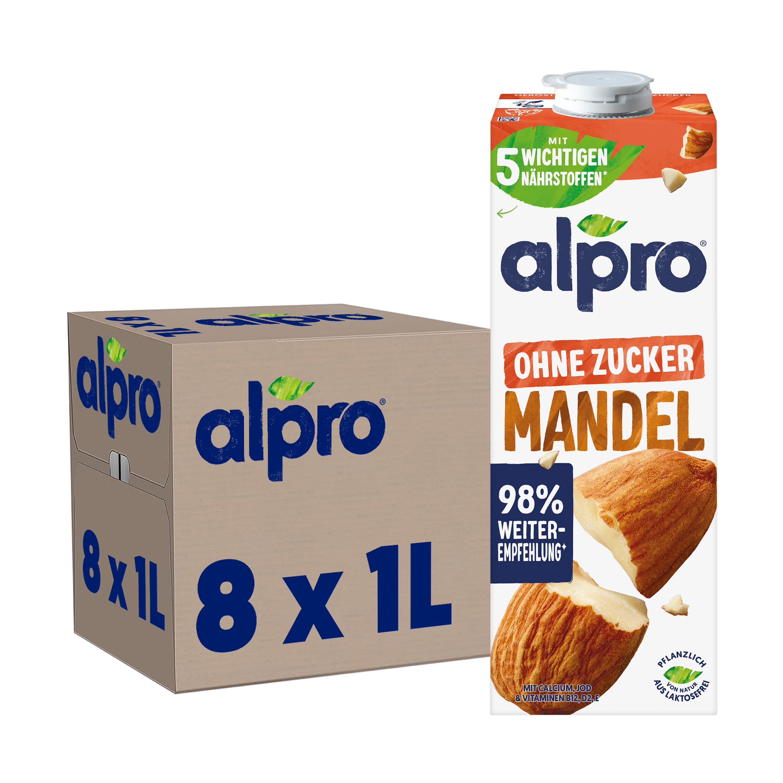 Alpro Mandeldrink Ohne Zucker – Quelle von Calcium und Vitaminen – Zuckerfrei, glutenfrei, fettarm, ohne Laktose, vegan und milchfrei – 8 x 1 L – Haltbar Mandeldrink Ohne Zucker 1 l (8er Pack) Angebot bei HelloDeals