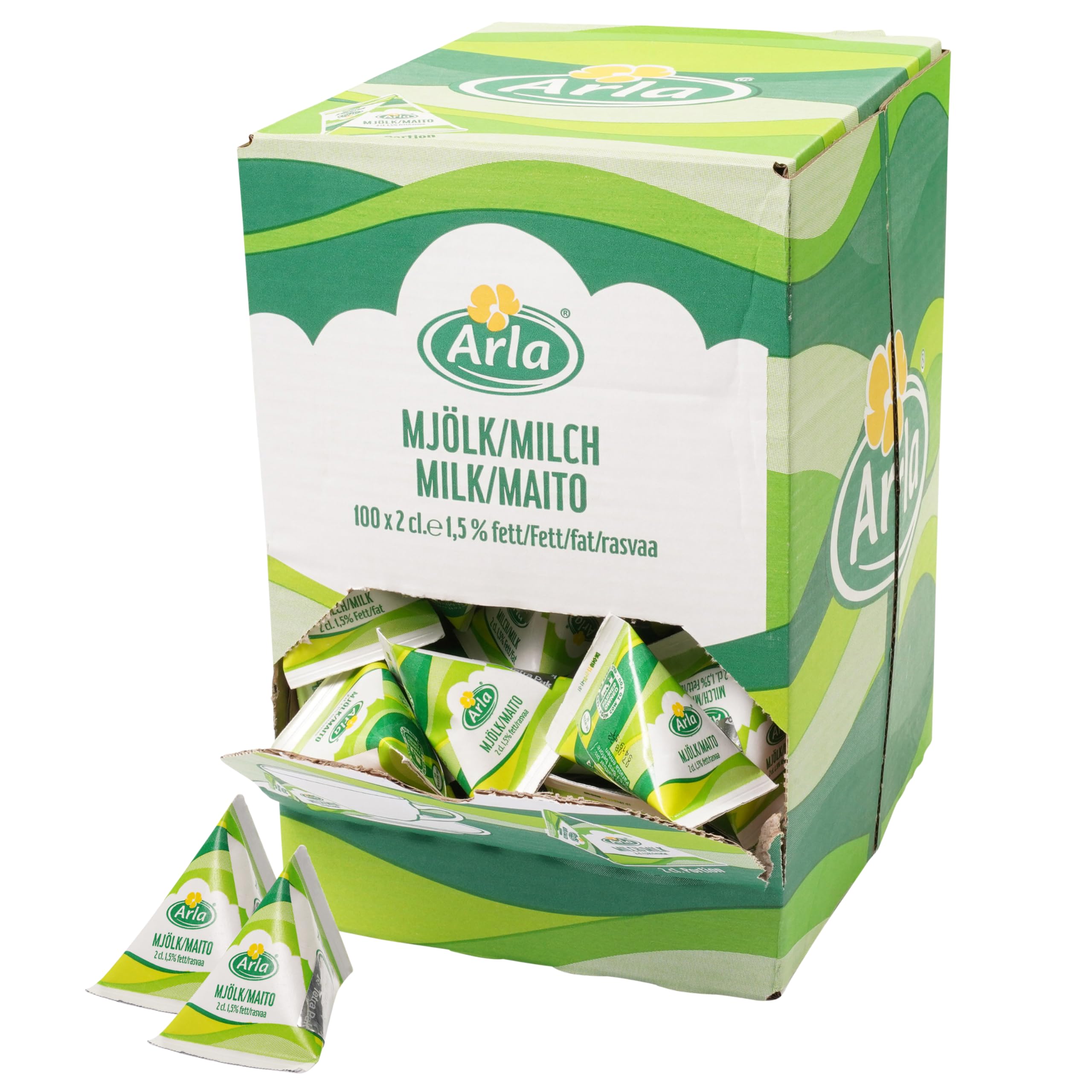 Arla Milch-Portion 1,5 % Fett, 100 Stk. je 20 ml - 2 kg Vorrats-Box - für Kaffee oder Tee Angebot bei HelloDeals