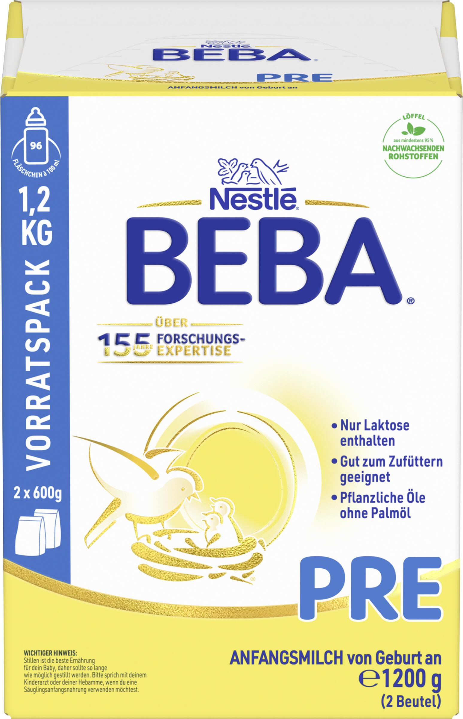 BEBA PRE Anfangsmilch von Geburt an, Babynahrung, nur Laktose, ohne Palmöl, Vorratspack 1er Pack (1 x 1200g) Pre Anfangsmilch 1200 g (6er Pack) Angebot bei HelloDeals