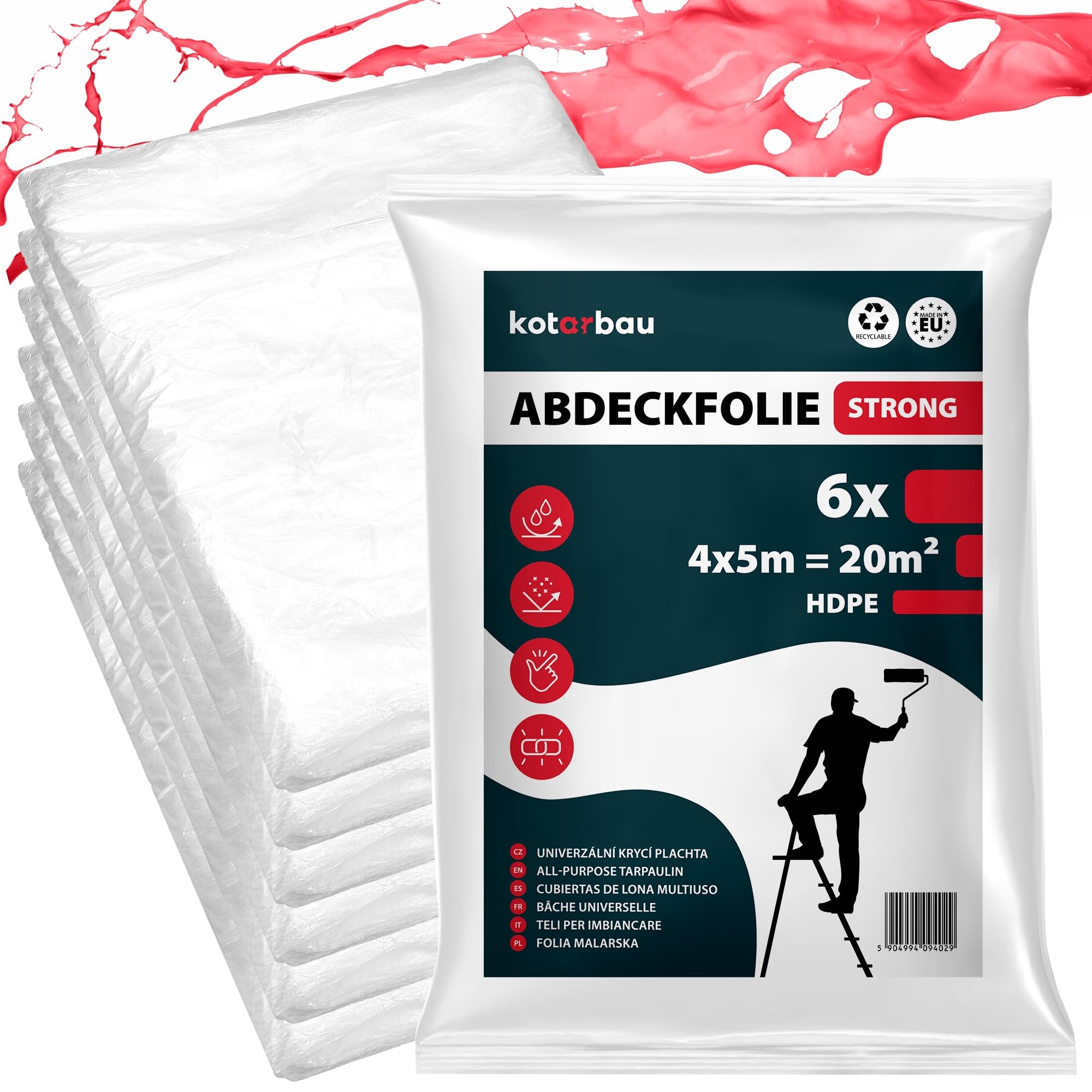 KOTARBAU® 6er Set Abdeckfolie Maler 4x5 m Transparente Plane Baufolie Transparent Staubschutzfolie Allzweck-Folie Malerplane Malerfolie Abdeckfolie für Renovierung und Umzug Angebot bei HelloDeals