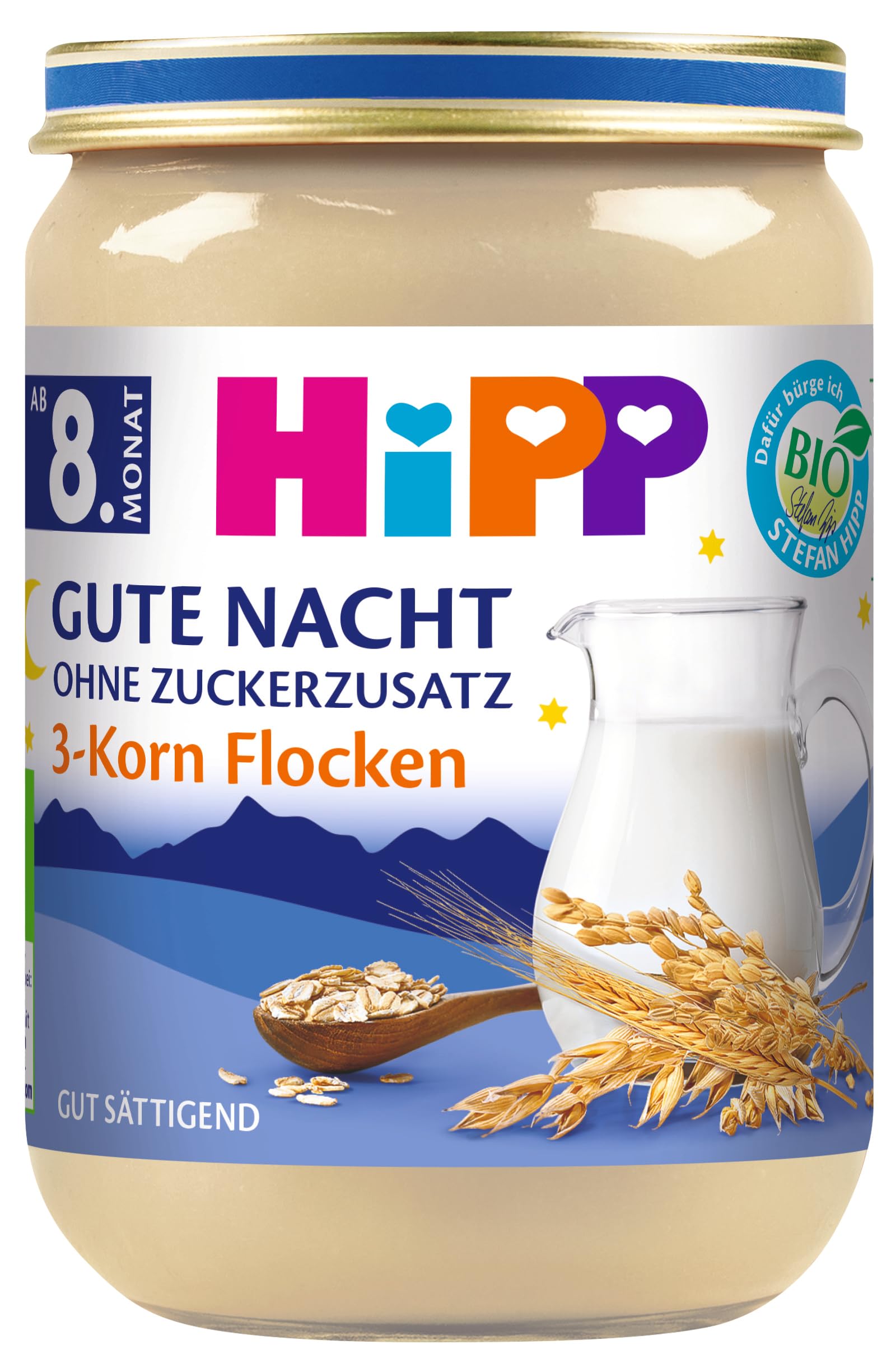 HiPP Bio Gute Nacht 3-Korn Flocken (6 x 190g), Babybrei ab 8. Monat, ohne Zuckerzusatz, gut sättigend, in bester Bio-Qualität gute nacht - ohne zuckerzusatz, 3-korn-flocken 190 g (6er Pack) Angebot bei HelloDeals