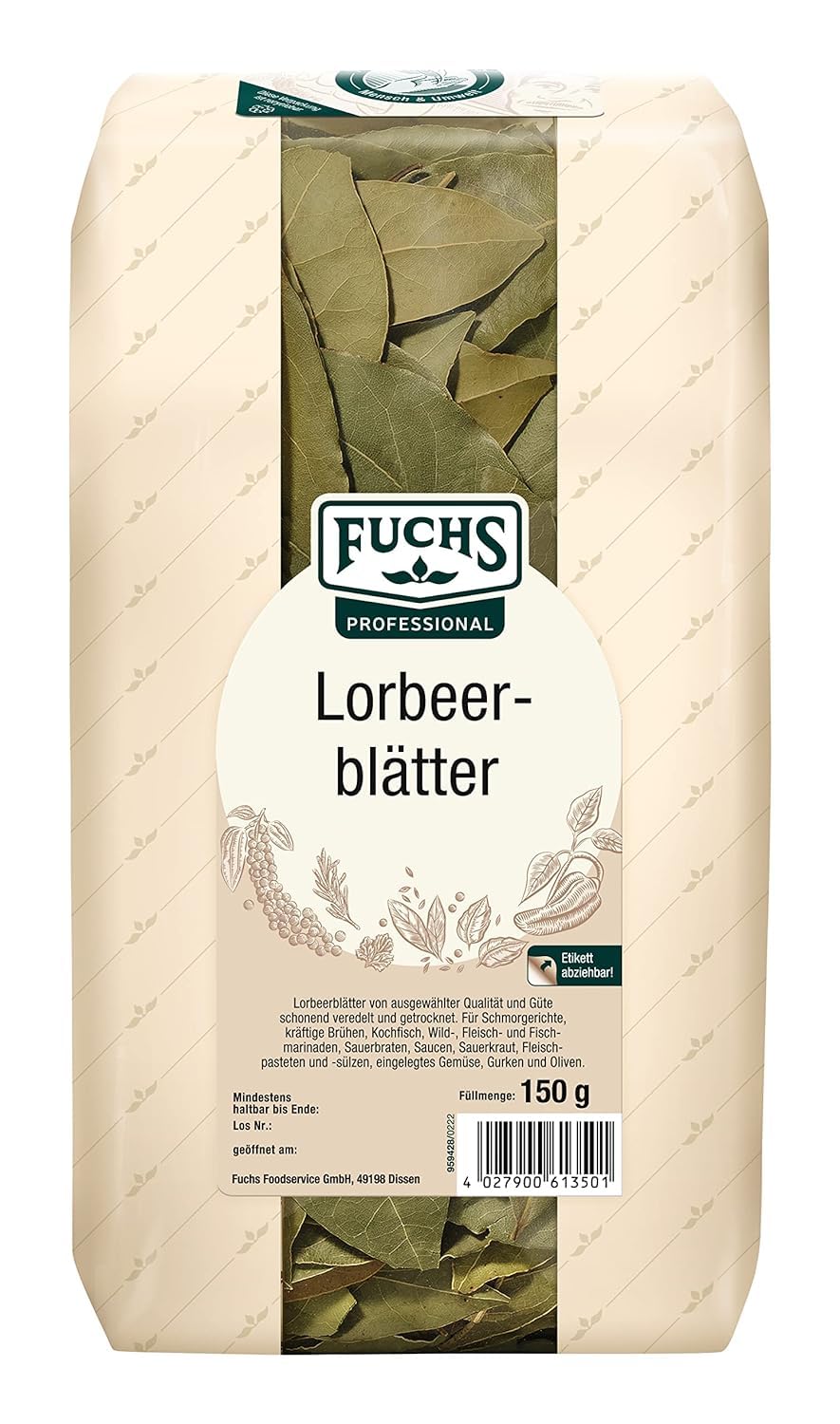 Fuchs Professional - Lorbeerblätter | Zum Würzen von Saucen, Suppen und Eintöpfen | Profi-Qualität für Großverbraucher und Gastronomie | 150 g im recyclebaren Beutel Angebot bei HelloDeals