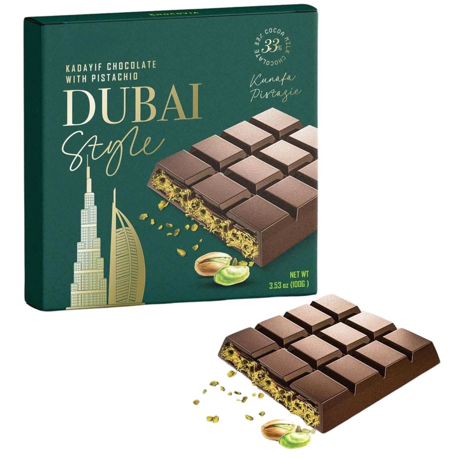Dubai Style Schokolade (XL) mit Pistazie & Kunafeh Engelshaar Kadaif - Nach Leckeren Rezeptur! Virale TikTok Hype Schokolade - EXTREM Schneller Versand (100g, Milchschokolade) Milchschokolade 100g Angebot bei HelloDeals