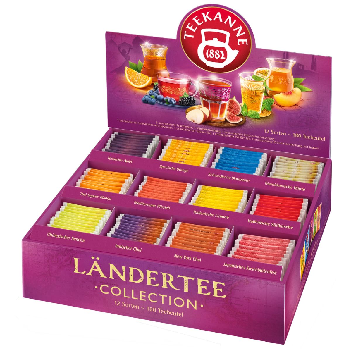 Teekanne Ländertee Collection Box, 180 Teebeutel in 12 Sorten, 387 g Neue Bestückung Angebot bei HelloDeals