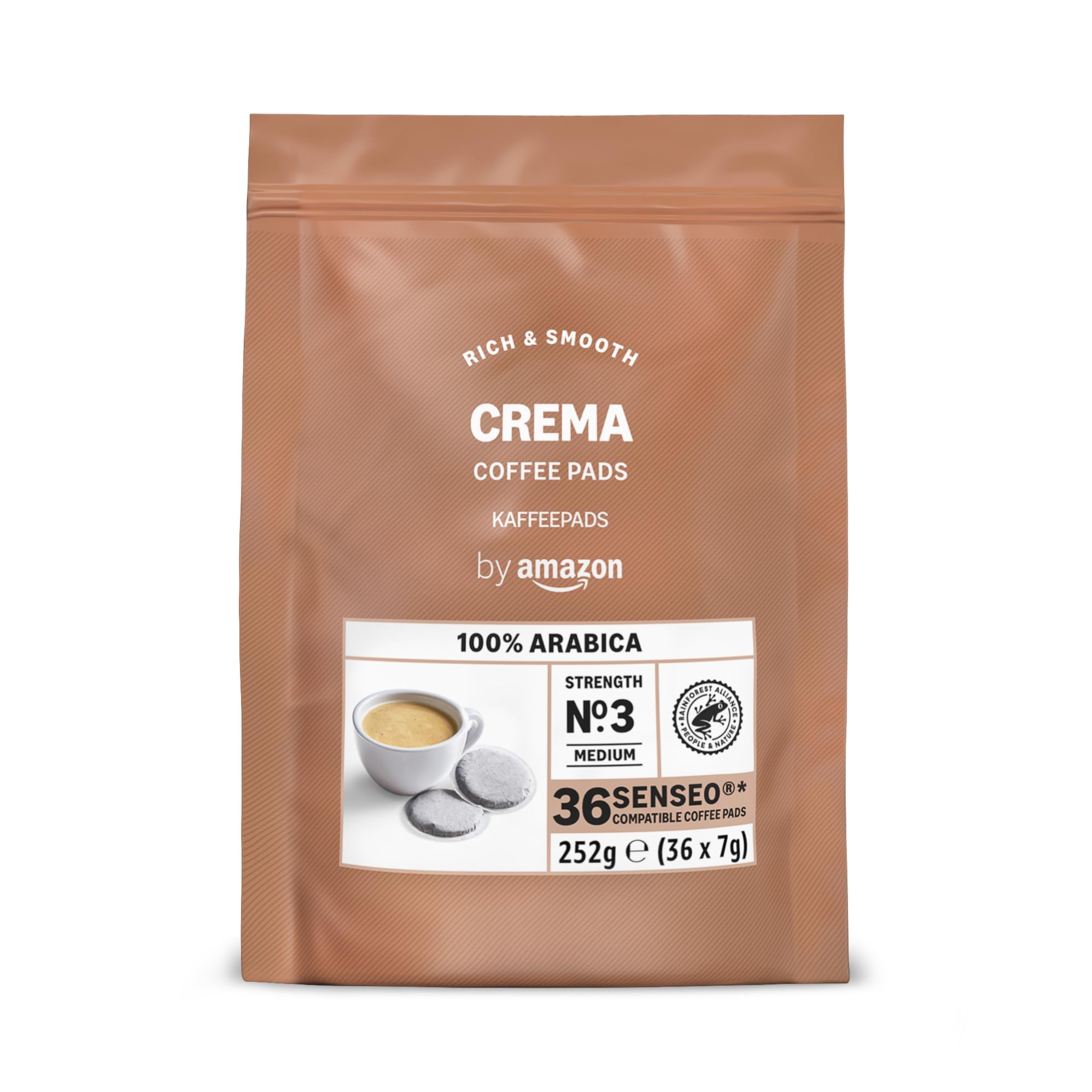 by Amazon Crema 100% Arabica-Kaffeepads, geeignet für Senseo-Maschinen, 36 Stück (1 Packung mit 36 Stück) – Rainforest Alliance-zertifiziert Crema 36 stück (1er Pack) Angebot bei HelloDeals