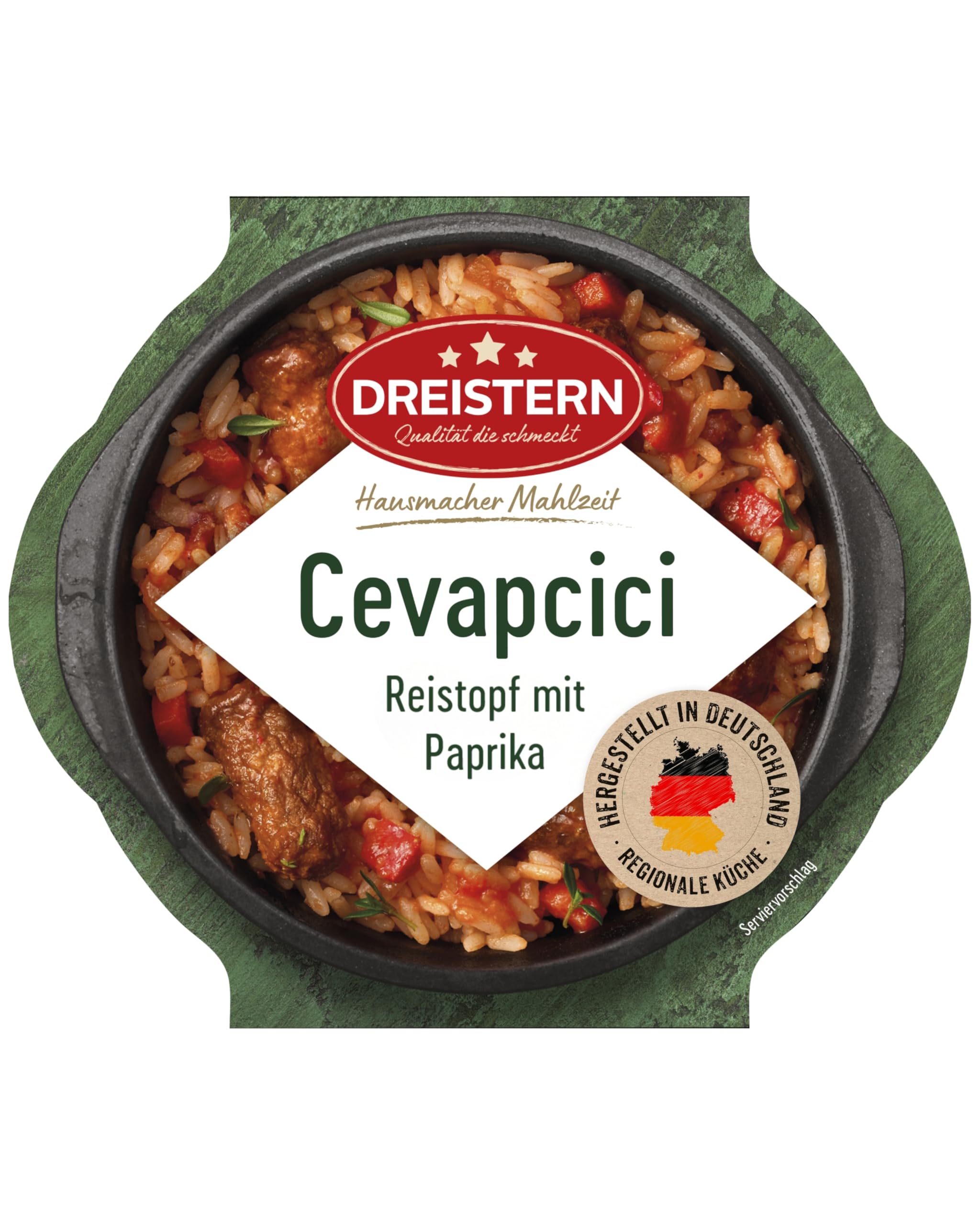 DREISTERN Cevapcici 400g I Mit Paprika & Reis I Herzhaftes Fertiggericht in Mikrowellenschale I Lange Haltbarkeit dank natürlicher Konservierung I Hausmacher Qualität 400 g (1er Pack) Angebot bei HelloDeals