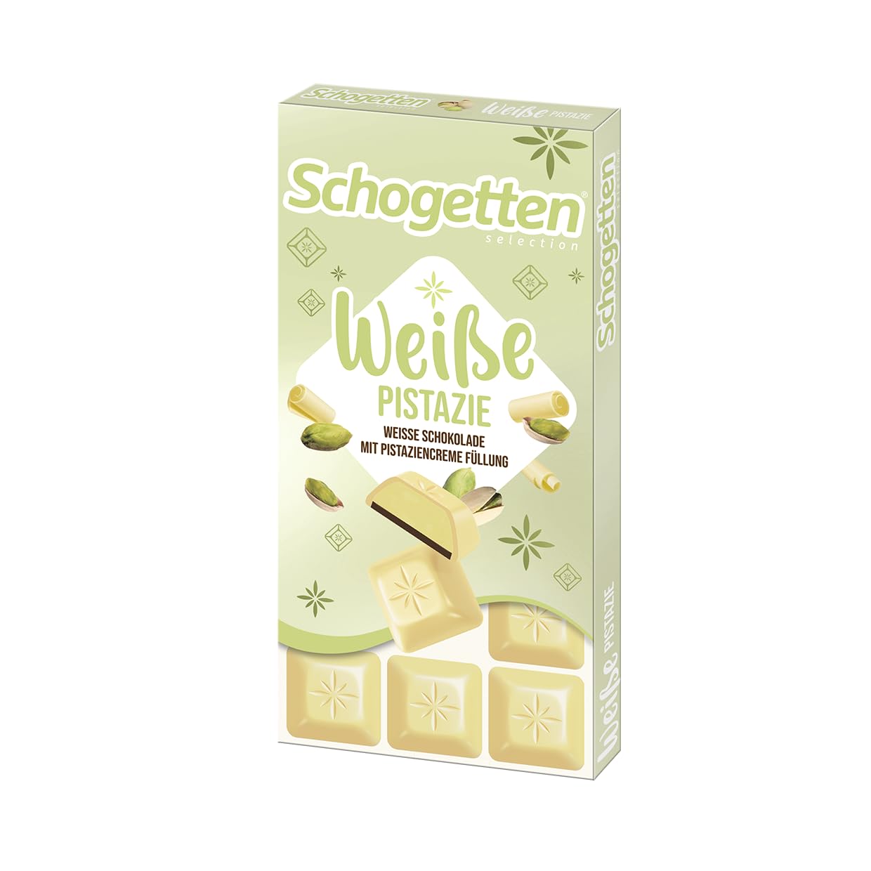 Schogetten Weiße Pistazie I weiße Schokolade mit Pistaziencreme Füllung I 100 g Schokoladentafel I praktisch einzeln portioniert Angebot bei HelloDeals