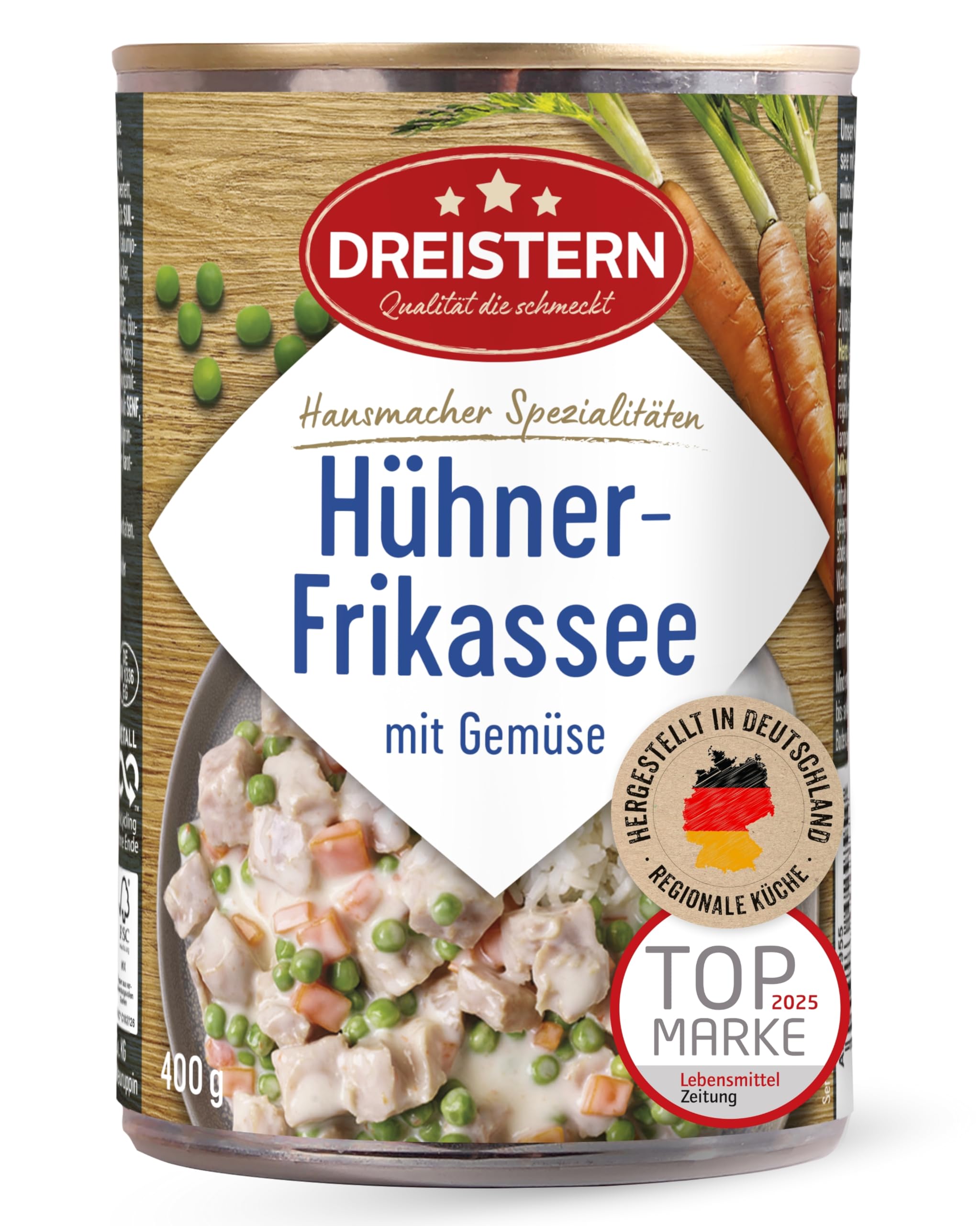 DREISTERN Hühnerfrikassee 400g I Mit zartem Gemüse I Herzhaftes Fertiggericht in recyclebarer Konservendose I Lange Haltbarkeit dank natürlicher Konservierung I Hausmacher Qualität 400 g (1er Pack) Angebot bei HelloDeals