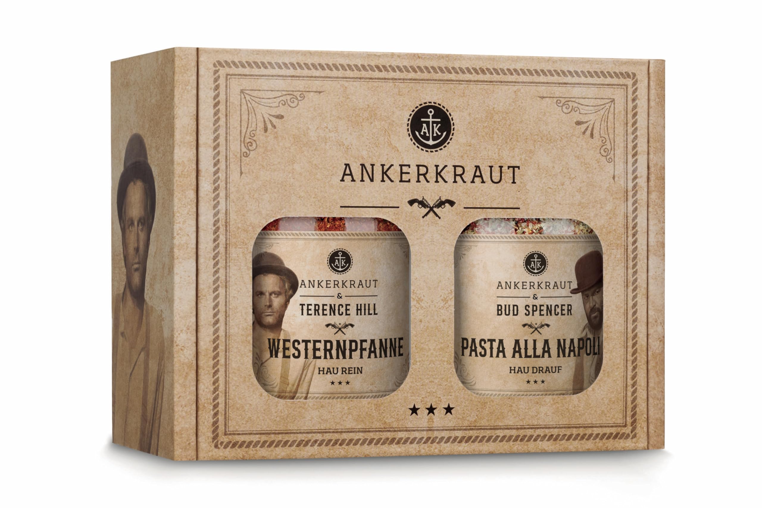 Ankerkraut Bud Spencer & Terence Hill Bagaluten Gewürz-Box, mit Westernpfanne und Pasta alla Napoli, Geschenk-Set, lecker kochen, 195 g Gewürze Inhalt Angebot bei HelloDeals