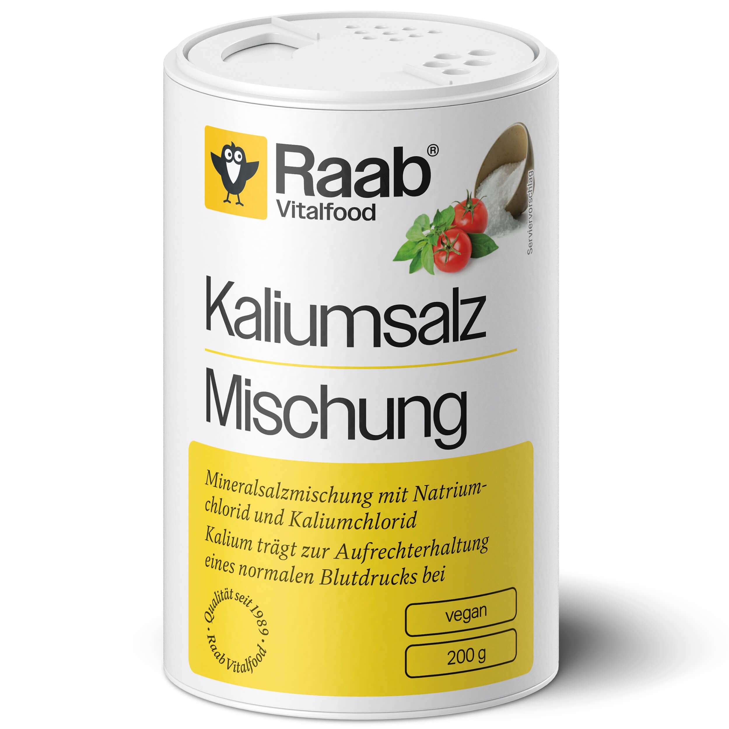 Raab Vitalfood® Kaliumsalz Mischung (200 g) - Mineralsalzmischung mit 66,7% Natriumchlorid (Kochsalz) und 33% Kaliumchlorid, Kalium trägt zur Aufrechterhaltung eines normalen Blutdrucks bei Meersalz 200 g (1er Pack) Angebot bei HelloDeals