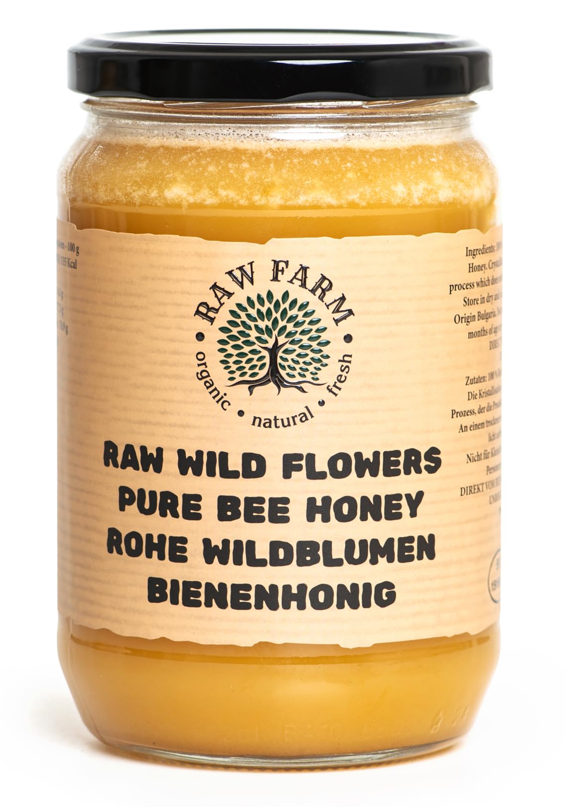 900g Reiner, Roher Wildblumen Honig 100% natürlich – ungefiltert, unerhitzt, nicht pasteurisiert, direkt aus dem Bienenstock - Raw Farm Wildblumen honig 900 Angebot bei HelloDeals