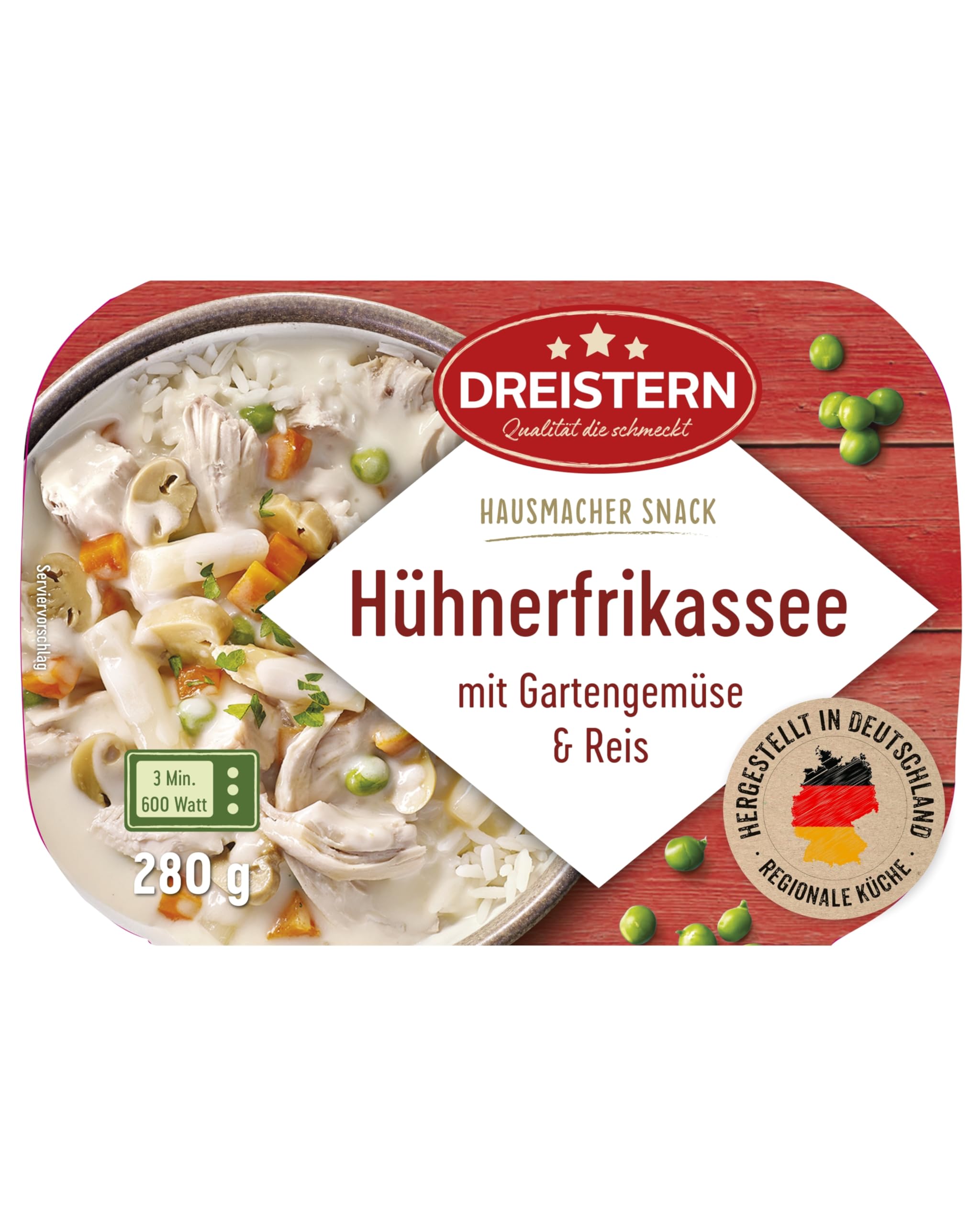 DREISTERN Hühnerfrikassee 280g I Mit Gemüse & Reis I Herzhaftes Fertiggericht in Mikrowellenschale I Lange Haltbarkeit dank natürlicher Konservierung I Hausmacher Qualität Angebot bei HelloDeals