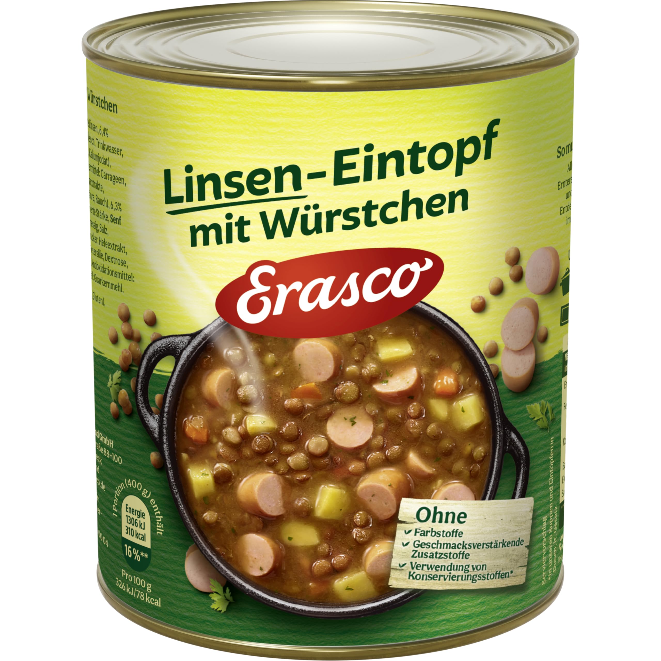 Erasco Linsen-Eintopf mit Würstchen (800g) In rund 5 Minuten fertig – Mit viel Gemüse – Ohne Schnickschnack - einfach lecker 800 g (1er Pack) Angebot bei HelloDeals