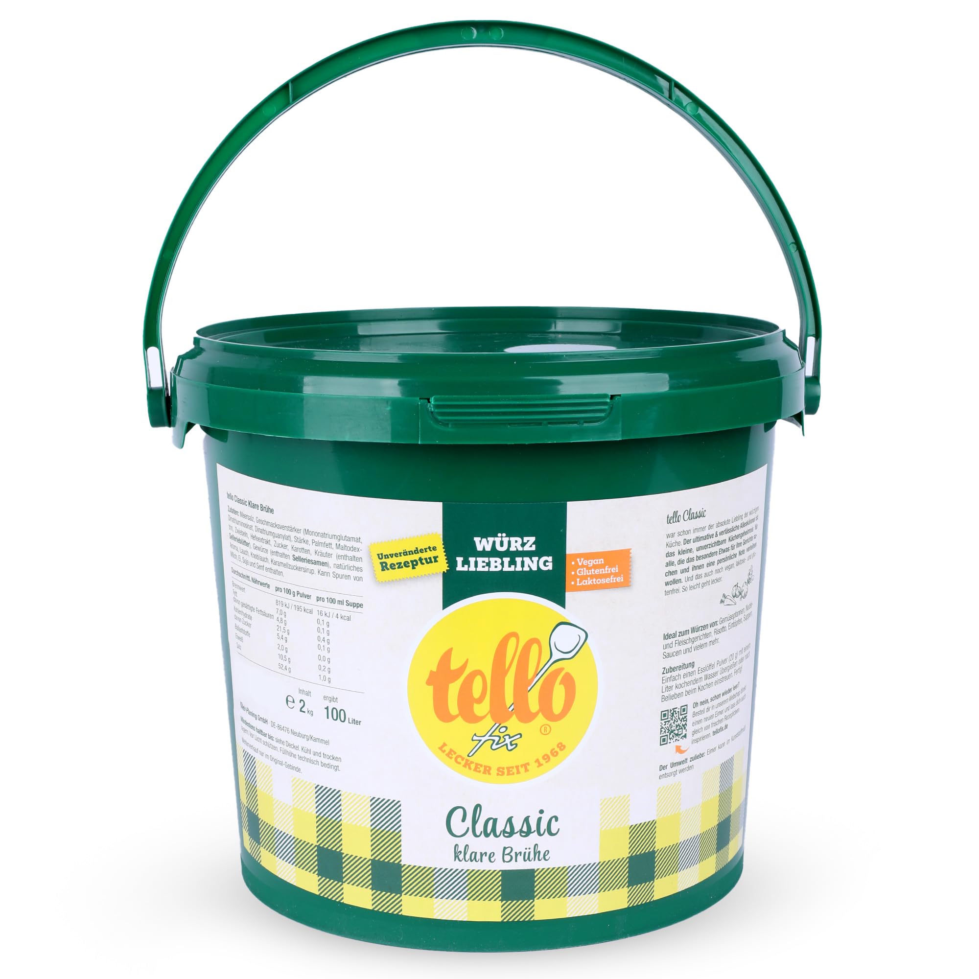 Tellofix Classic Klare Brühe 2kg - Vielseitige Gemüse Brühe -Universal-Würzmittel zum Verfeinern von Suppen - Kalorienarm, glutenfrei, lactosefrei & vegan - Keine Farb- oder Konservierungssstoffe Single Angebot bei HelloDeals