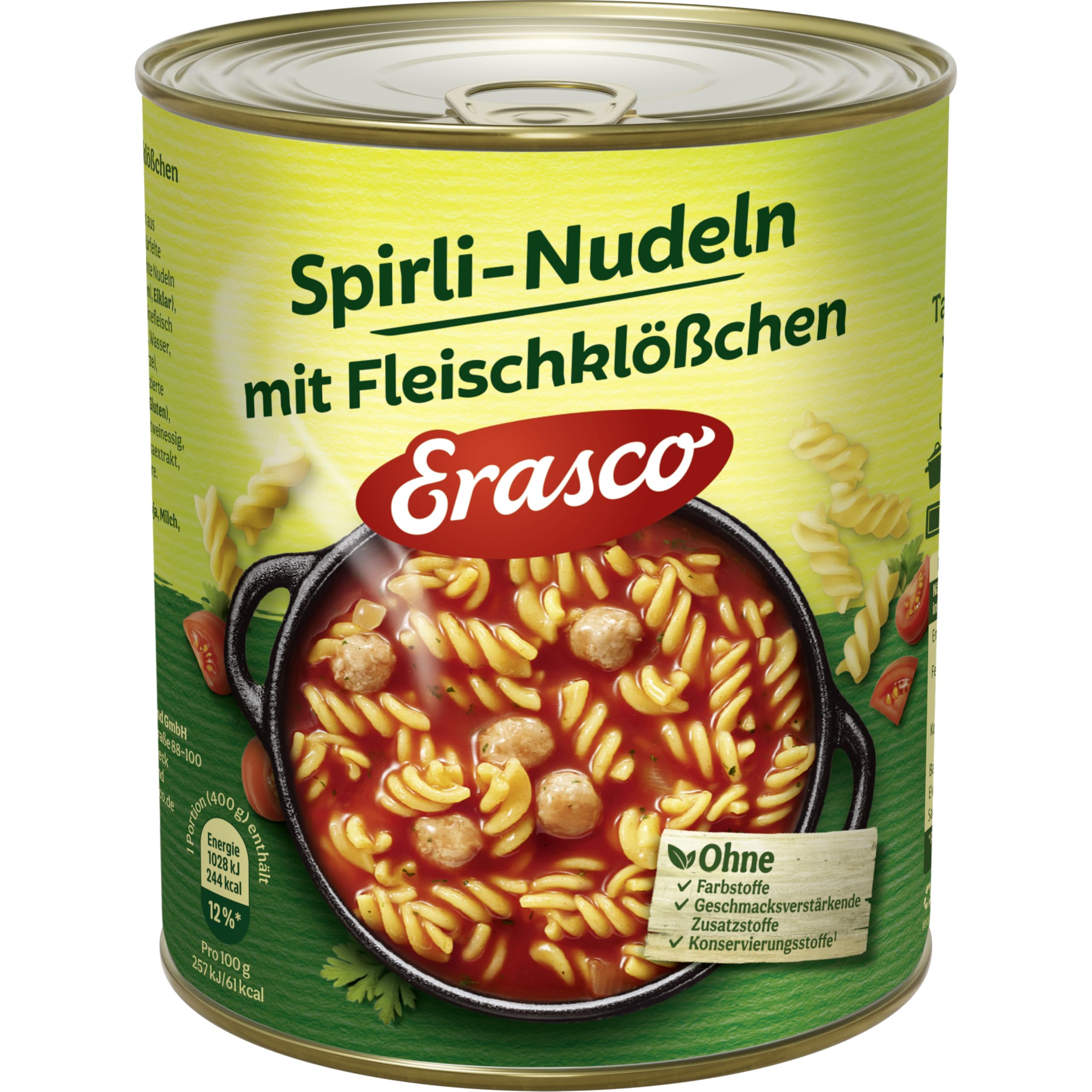 Erasco Spirli-Nudeln mit Fleischklößchen (1 x 800 g Dose) 1 800 g (1er Pack) Angebot bei HelloDeals