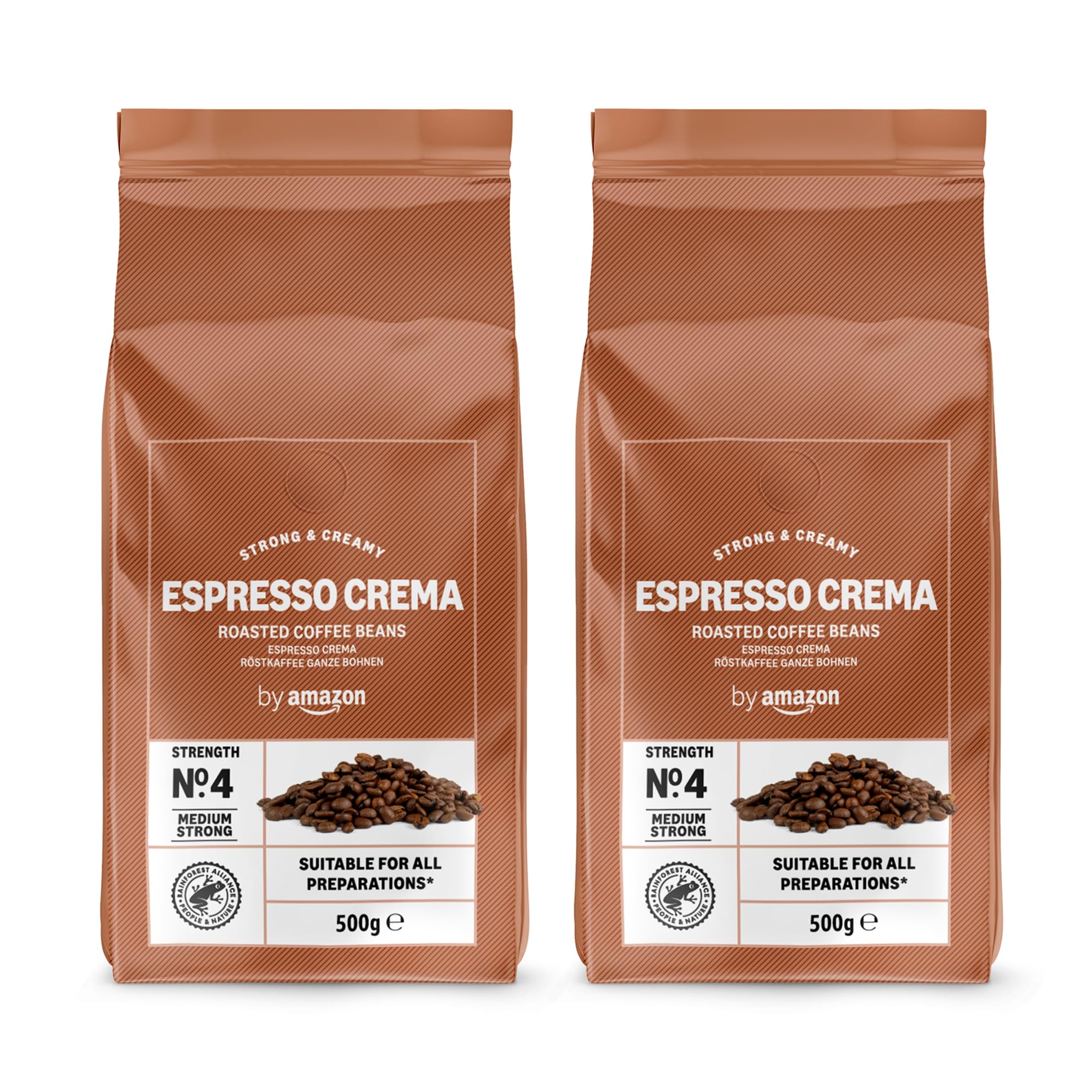 by Amazon Espresso Crema Röstkaffee Ganze Bohnen, 1kg (2 Packs of 500g), Rainforest Alliance-Zertifizierung Espresso Crema 500 g (2er Pack) Angebot bei HelloDeals