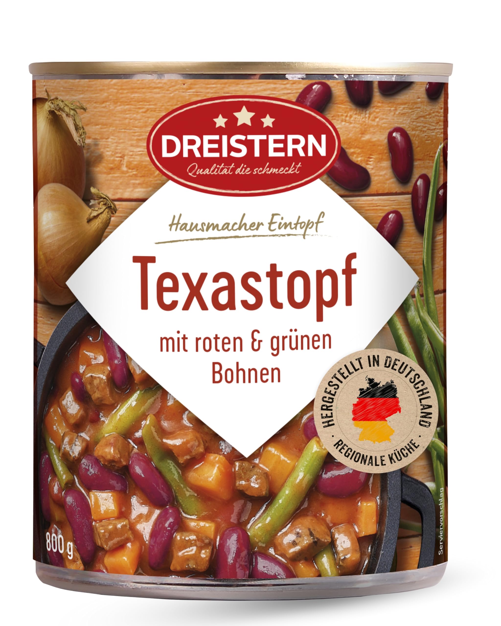 DREISTERN Texastopf 800g I Mit Bohnen & Fleischwurst I Herzhafter Eintopf in recyclebarer Konservendose I Lange Haltbarkeit dank natürlicher Konservierung I Hausmacher Qualität Angebot bei HelloDeals