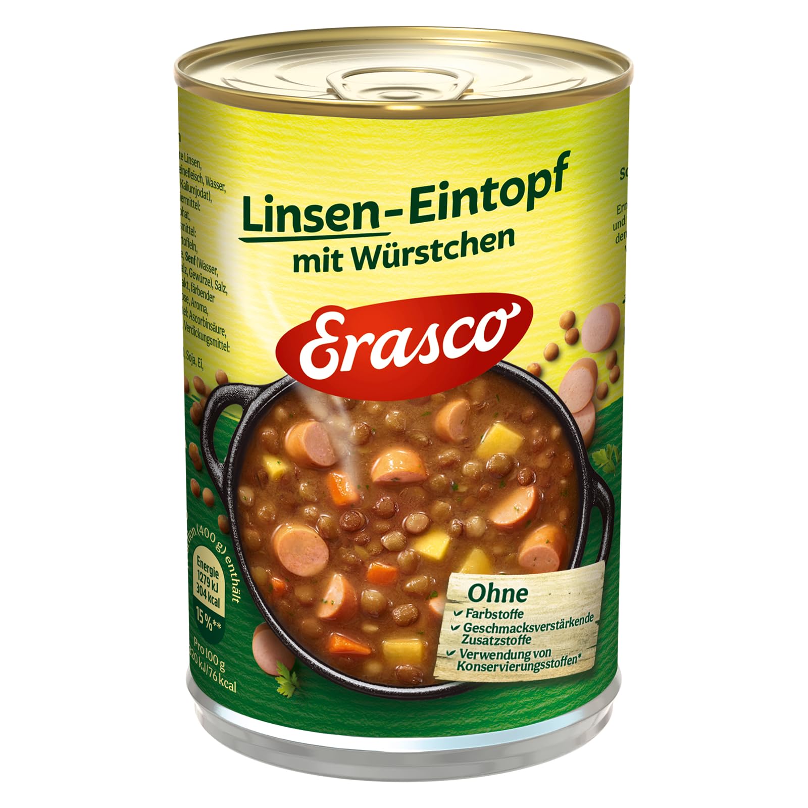 Erasco Linsen-Eintopf mit Würstchen (1 x 400g), In nur 5 Minuten fertig – Ausgewähltes Gemüse – Einfach köstlich - Ohne Schnickschnack 1 400 g (1er Pack) Angebot bei HelloDeals