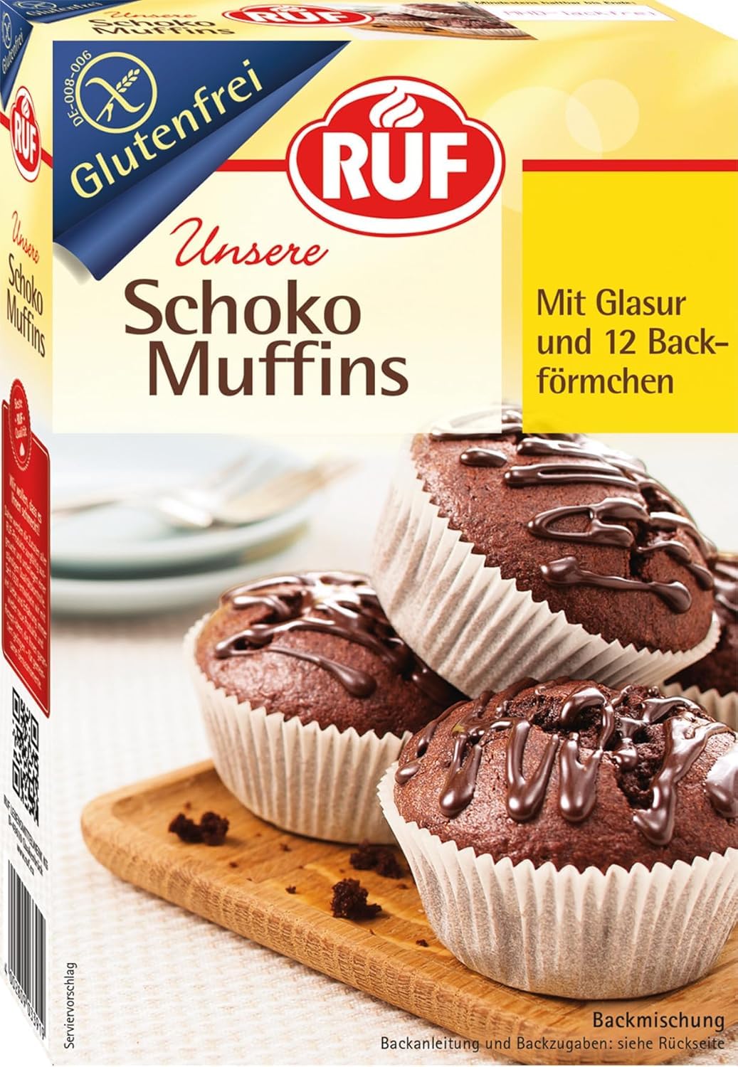 RUF Glutenfreie Muffins Schoko mit Kakaoglasur, Backmischung für schokoladige American Style Muffins, Zöliakie geeignet, inkl. 12 Muffinförmchen Schoko Muffins 350 g (1er Pack) Angebot bei HelloDeals