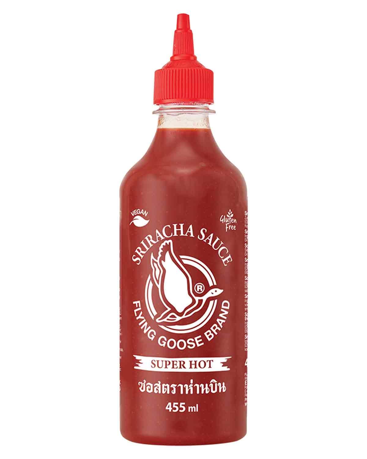 FLYING GOOSE Sriracha Chilisauce, mit extra Chili, sehr scharf, rote Kappe, sehr scharfe Würzsauce aus Thailand, 1 x 455 ml 455ml Angebot bei HelloDeals