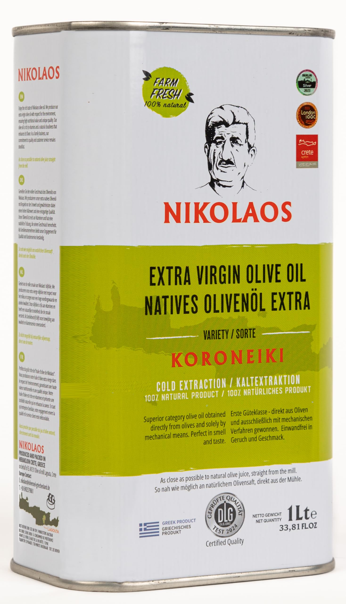 Olivenöl 1L aus Kreta „NIKOLAOS“ - Extra Nativ - Premium Qualität mit niedrigem Säuregehalt, Kaltgepresst, Reich an Polyphenolen, Neue Ernte: Dezember 2024 bis Februar 2025. MHD: Nov. 2026 - Jan. 2027 1 l (1er Pack) Angebot bei HelloDeals