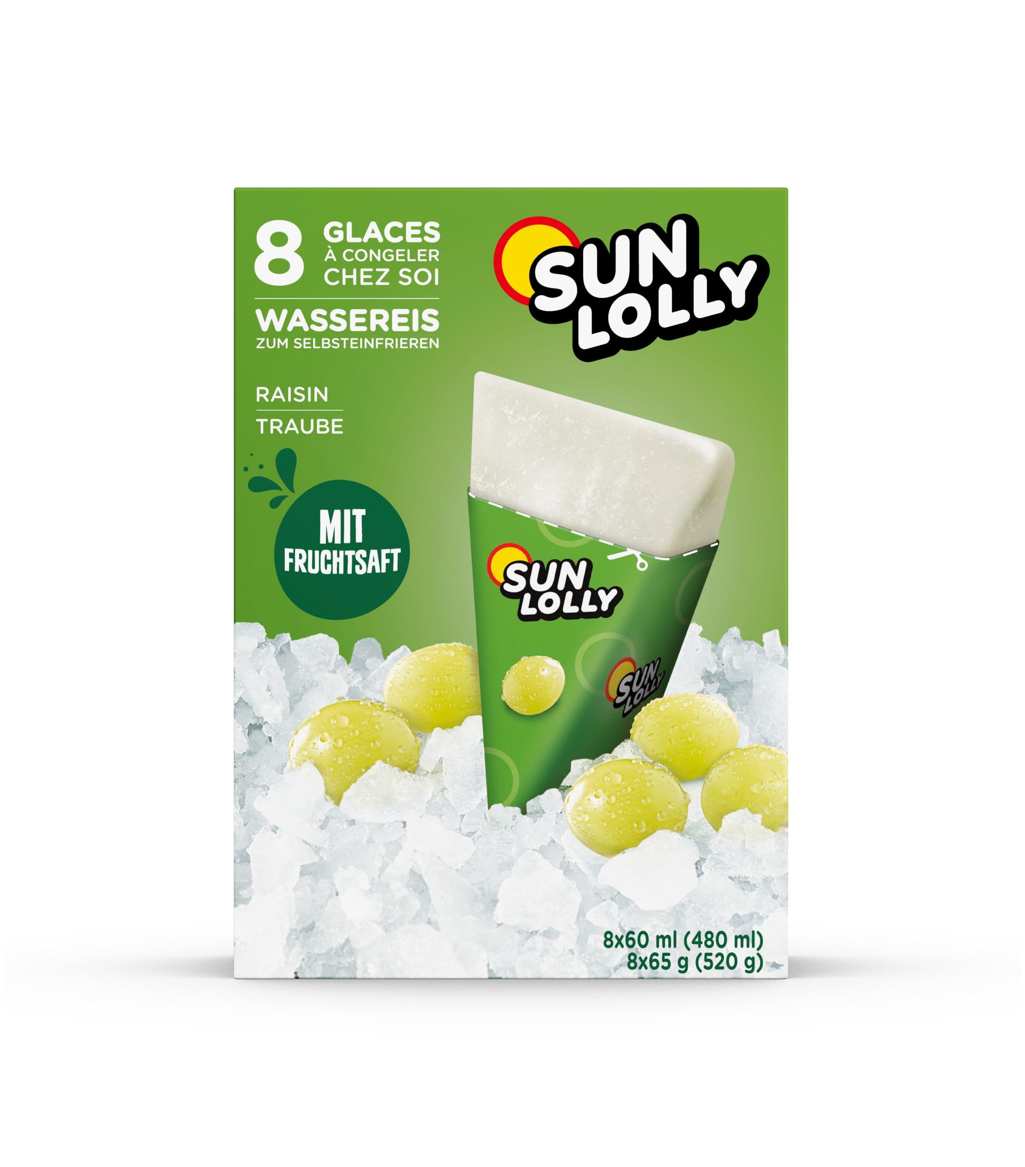 Sun Lolly Wassereis Weintraube 8 Stk | Mit Fruchtsaft | Zum Selbsteinfrieren | Ohne künstliche Aromen | Frei von Süßungsmittel | Laktosefrei | Glutenfrei | 8 x 60ml 480 ml (1er Pack) Angebot bei HelloDeals