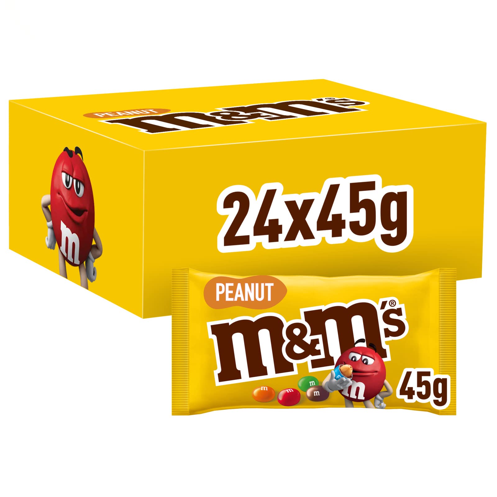 M&M's Peanut, Schokoladen Großpackung, 24 x 45g, Erdnussgeschmack Schokolinsen, Schokoladen Geschenk (1080g) Erdnuss 24x45g Angebot bei HelloDeals