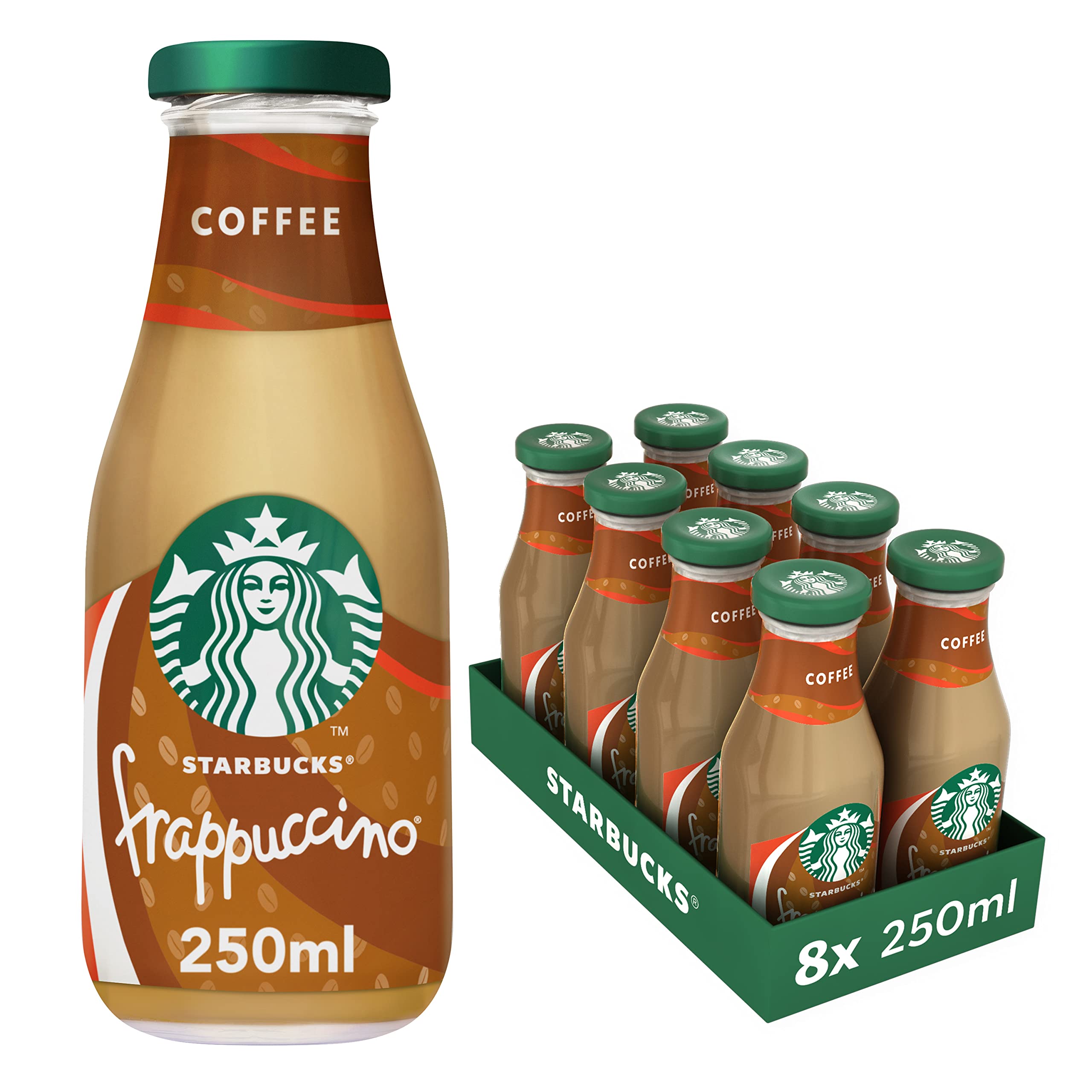 Starbucks Frappucino Coffee Eiskaffee| 8 x 250ml | mit feinstem Espresso aus 100% Arabica-Bohnen und Milch | wiederverschließbare Glasflasche | ideal für unterwegs oder Zuhause Angebot bei HelloDeals