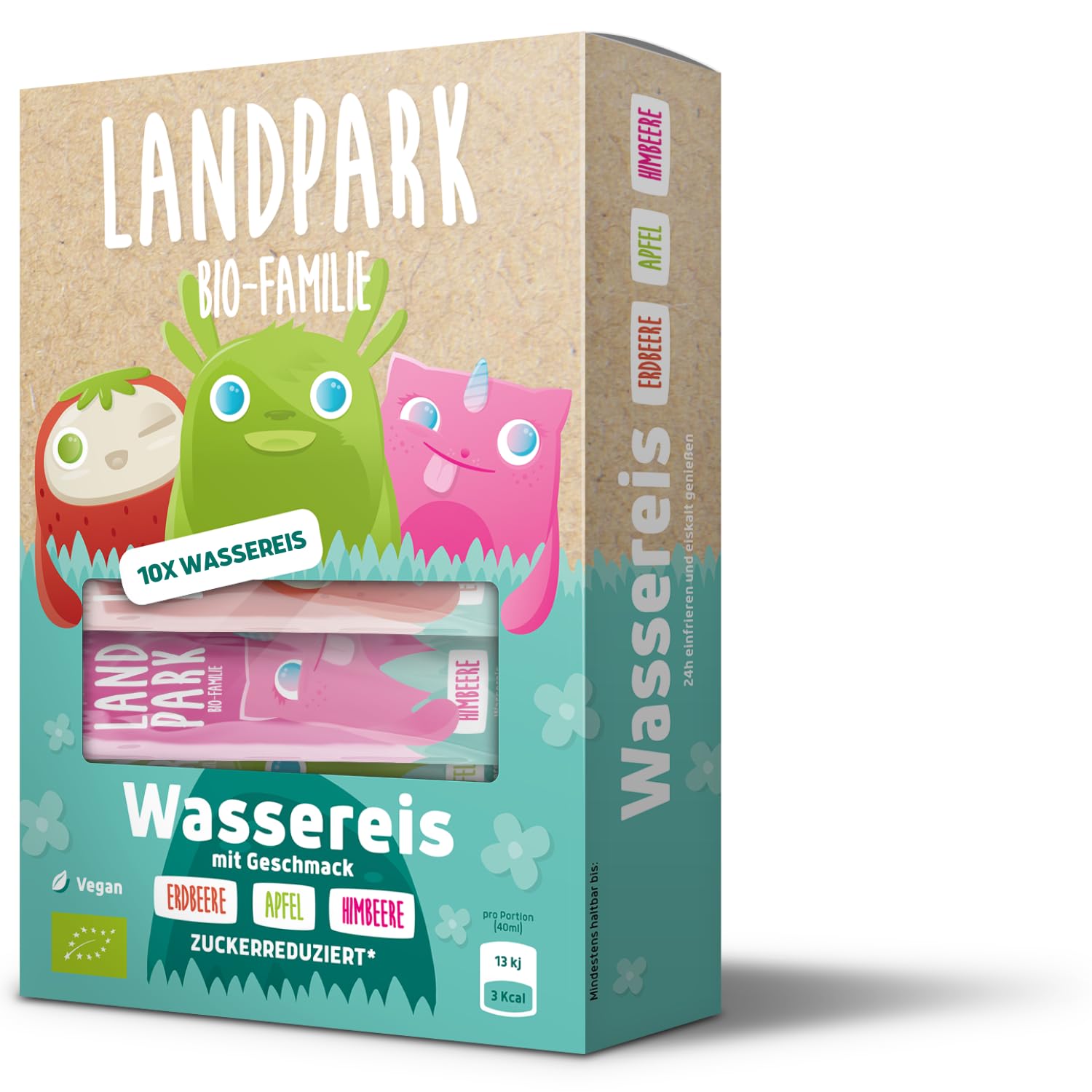 Landpark Bio-Wassereis 10x 40 ml - Unser Wassereis enthält kaum Zucker - 100% Bio Qualität - 3 Geschmacksrichtungen (4x Erdbeere, 4x Himbeere, 2x Apfel) - Das perfekte Eis für den Sommer 10 x 40ml (1er Pack) Angebot bei HelloDeals