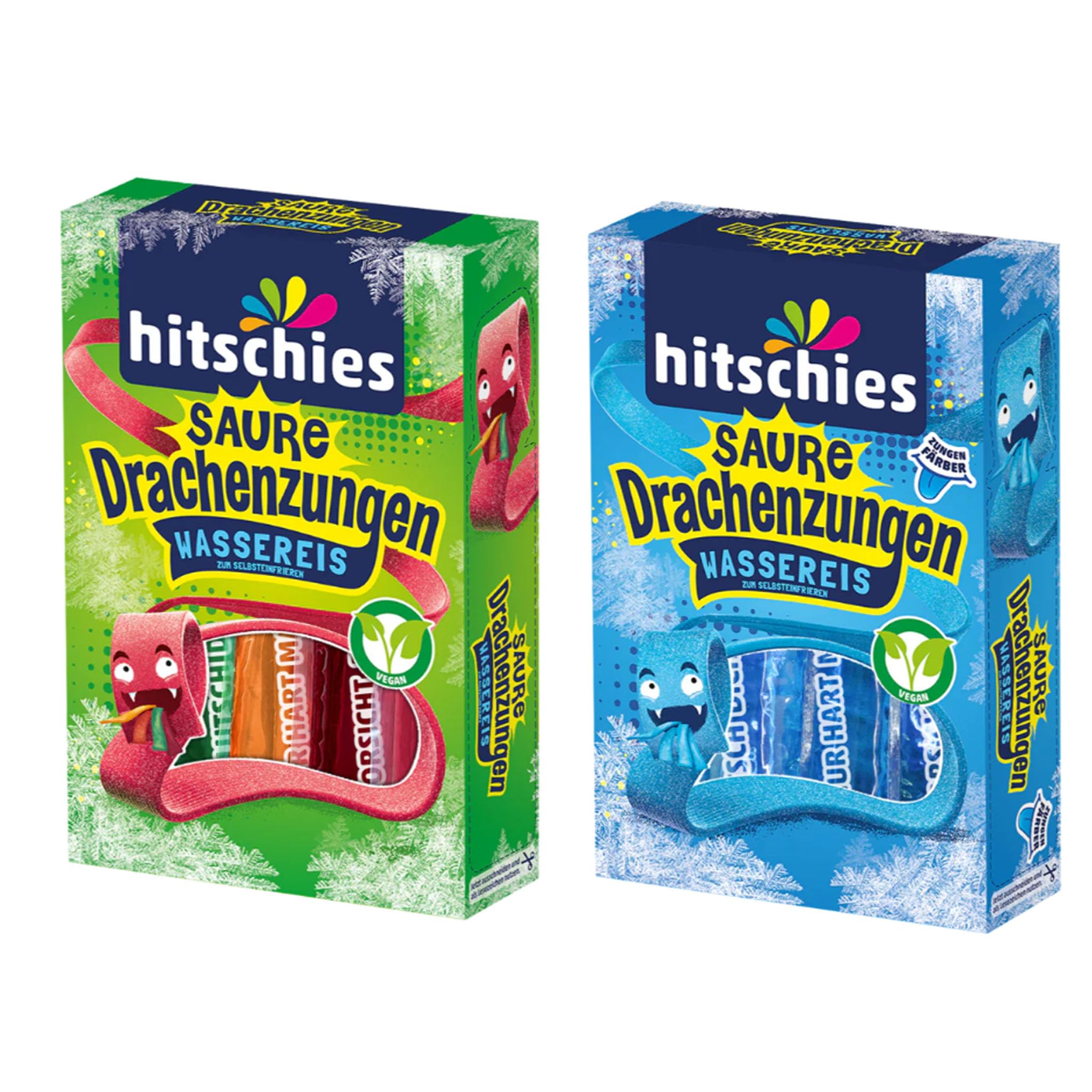 HEART FOR CARDS Hitschies Saure Drachenzungen Wassereis Set – 1x Klassisch + 1x Blau – 2x 400?ml – Fruchtig, frech & extra sauer – Einfrieren & genießen Angebot bei HelloDeals