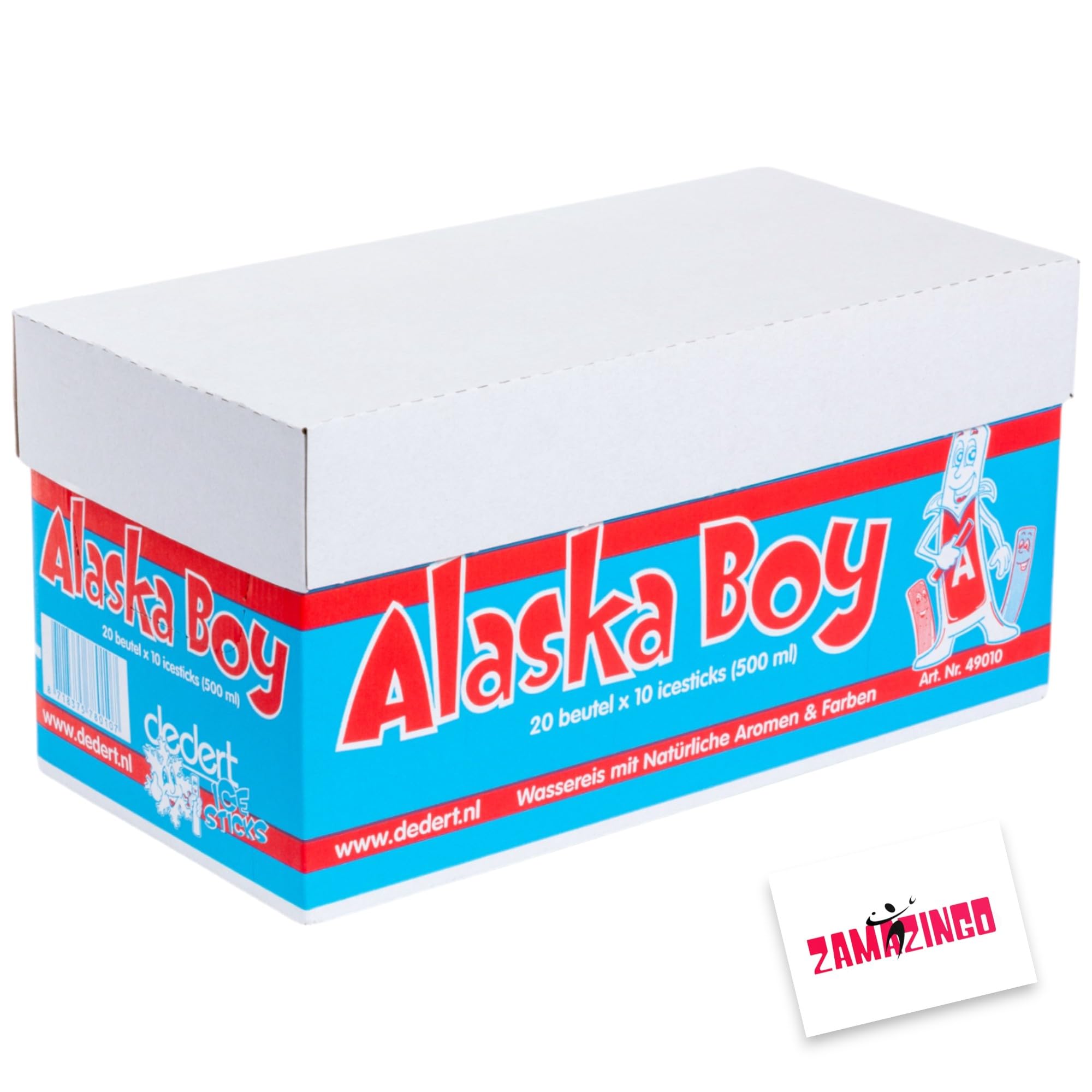 Alaska Boy Wassereis | VEGAN | 10 x 50ml (20er Karton Pack) | Stangeneis für den Sommer, Eis zum Lutschen & genießen + Zama4Zingo Karte Angebot bei HelloDeals
