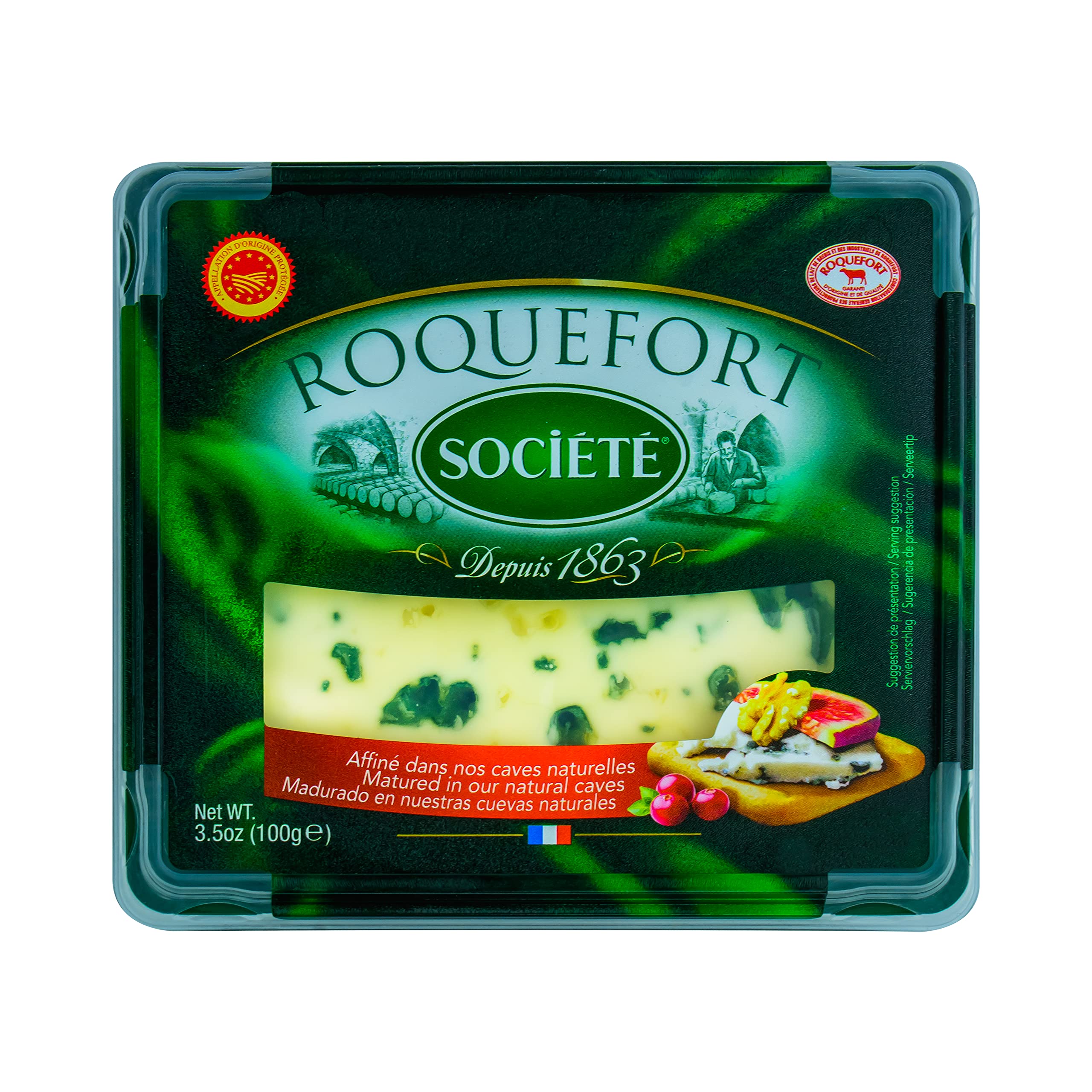 Hymor Roquefort Societe Schafs-Käse AOP - 3x 100g - französischer Blau-Schimmel-Käse, cremig und aromatisch, Edel-Pilz-Käse, solo zu Wein, als Topping von Pizza oder zum Überbacken Angebot bei HelloDeals