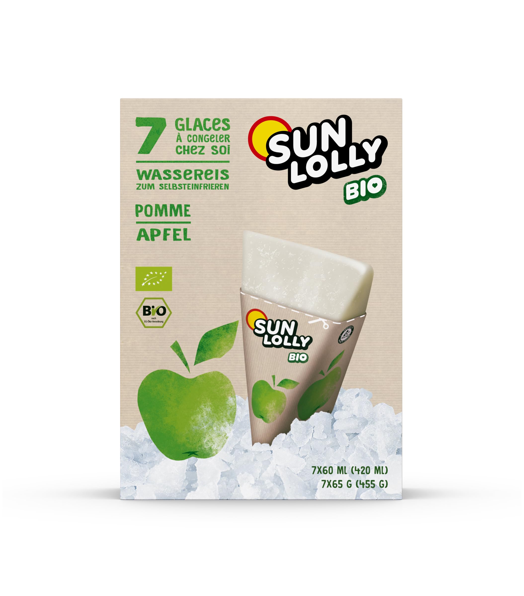 Sun Lolly Bio Wassereis Apfel 7 Stk | Mit Fruchtsaft | Zum Selbsteinfrieren | Ohne künstliche Aromen | Frei von Süßungsmittel | Laktosefrei | Glutenfrei | Vegan | 7 x 60ml 420ml Angebot bei HelloDeals