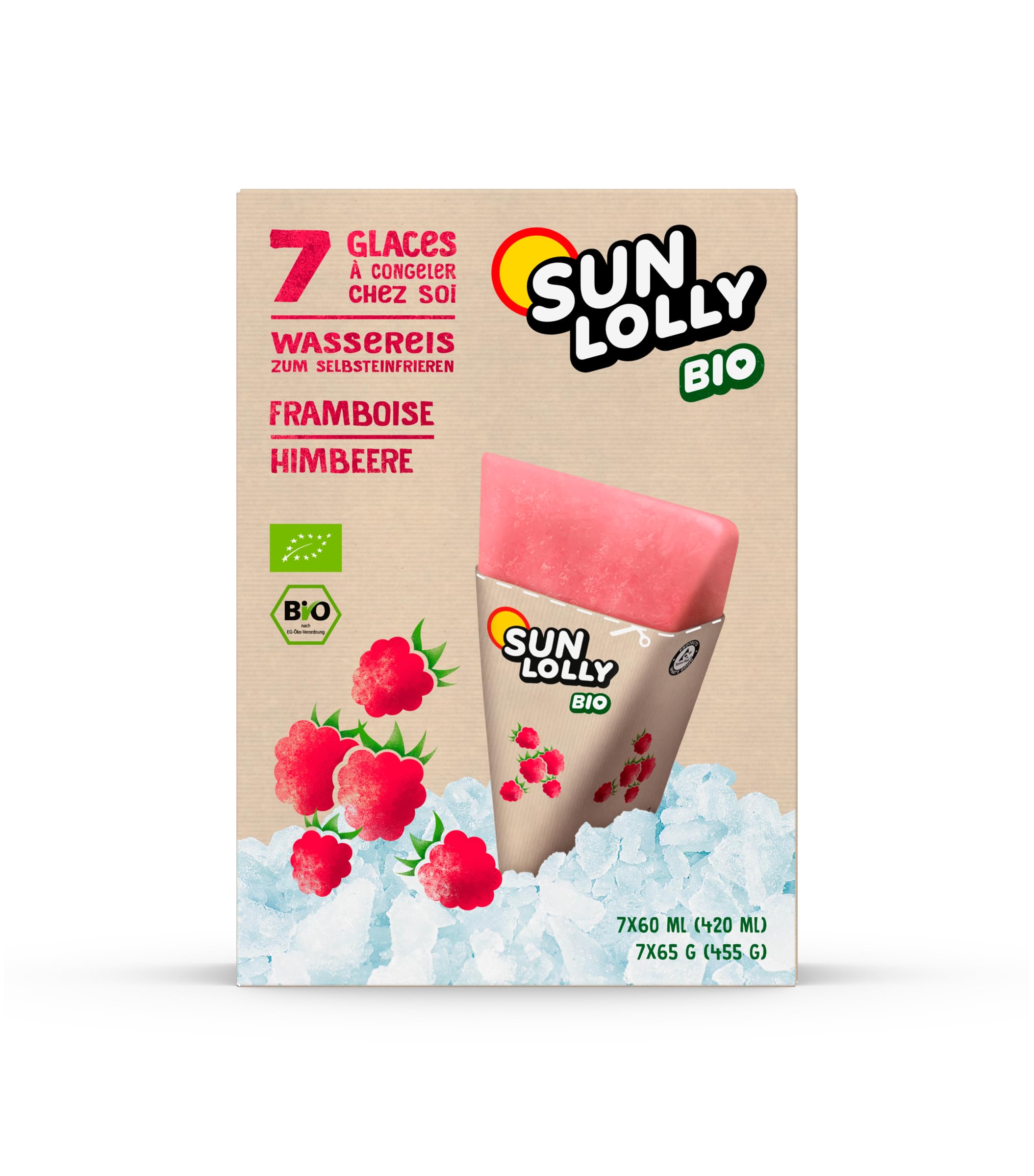Sun Lolly Bio Wassereis Himbeere 7 Stk | Mit Fruchtsaft | Zum Selbsteinfrieren | Ohne künstliche Aromen | Frei von Süßungsmittel | Laktosefrei | Glutenfrei | Vegan | 7 x 60ml 420 ml (1er Pack) Angebot bei HelloDeals