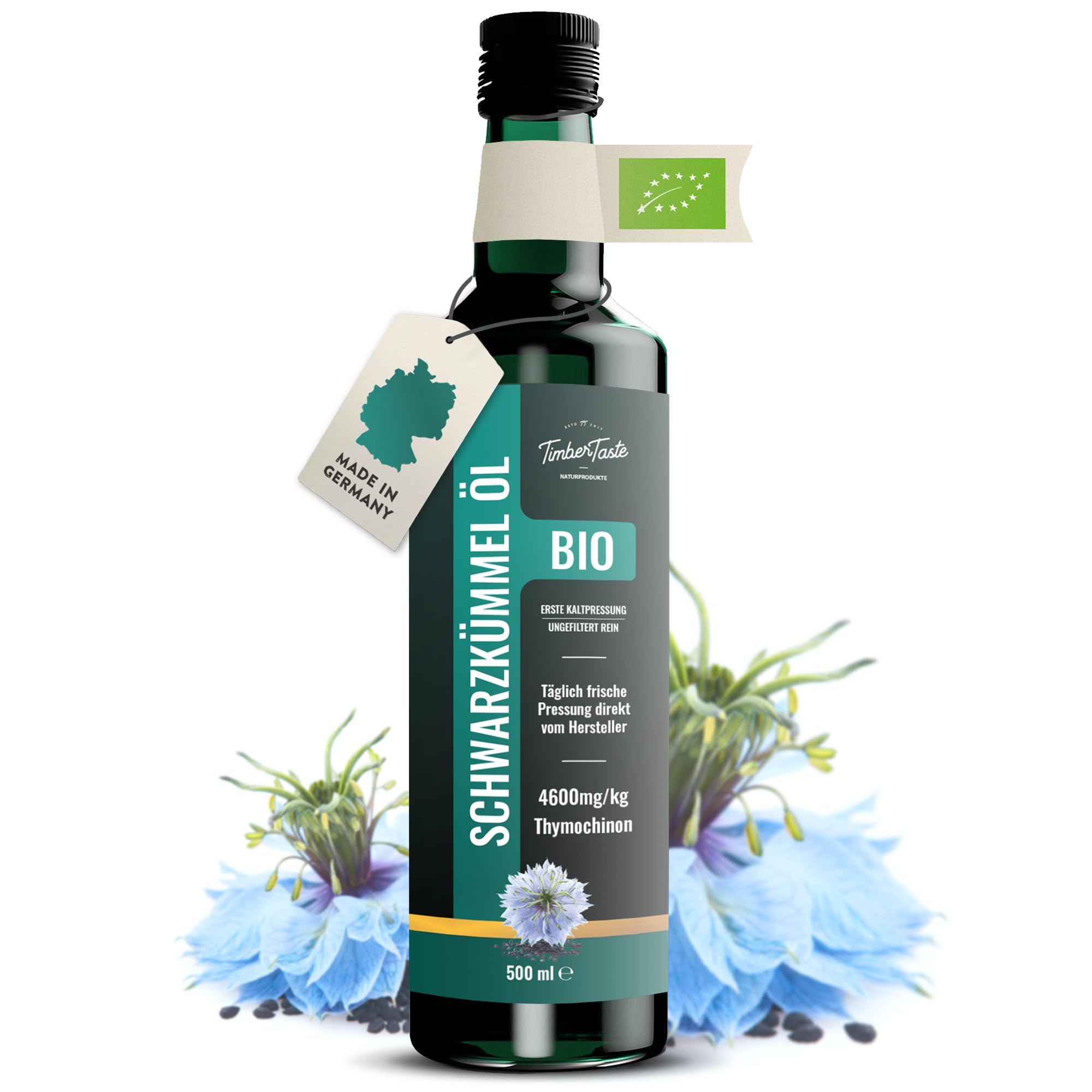 Schwarzkümmelöl Bio kaltgepresst 500ml – ungefiltert, hoher Thymochinongehalt & ohne Zusatzstoffe – Premium Schwarzkümmel Öl naturrein aus deutscher Ölmanufaktur 500 ml Angebot bei HelloDeals