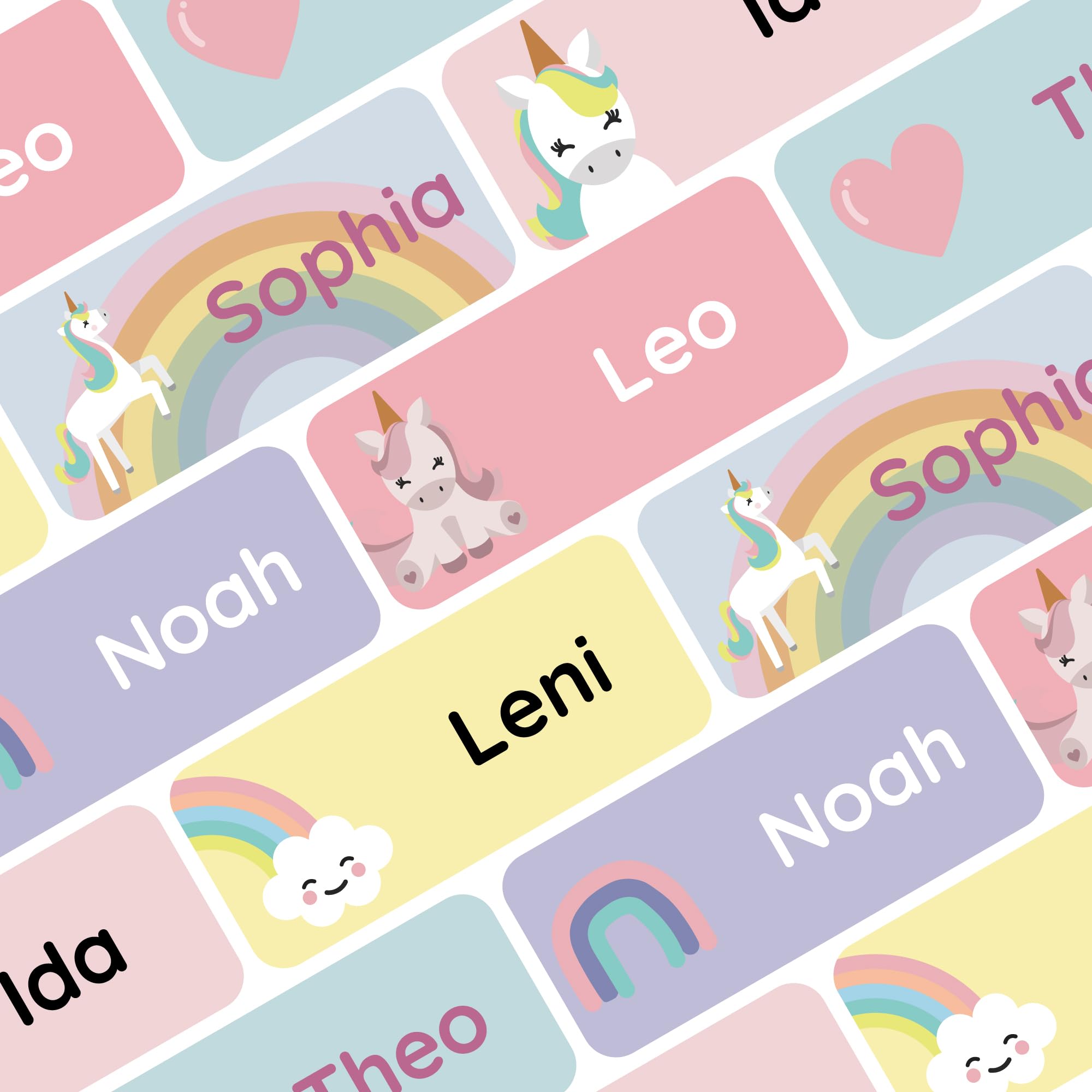 Klebekerlchen® Namensaufkleber für Kinder (60 Stück), Kleidung & Gegenstände Namensschilder personalisiert und waschmaschinenfest, Schule und Kindergarten - Einhorn Einhorn 60 Stück Angebot bei HelloDeals