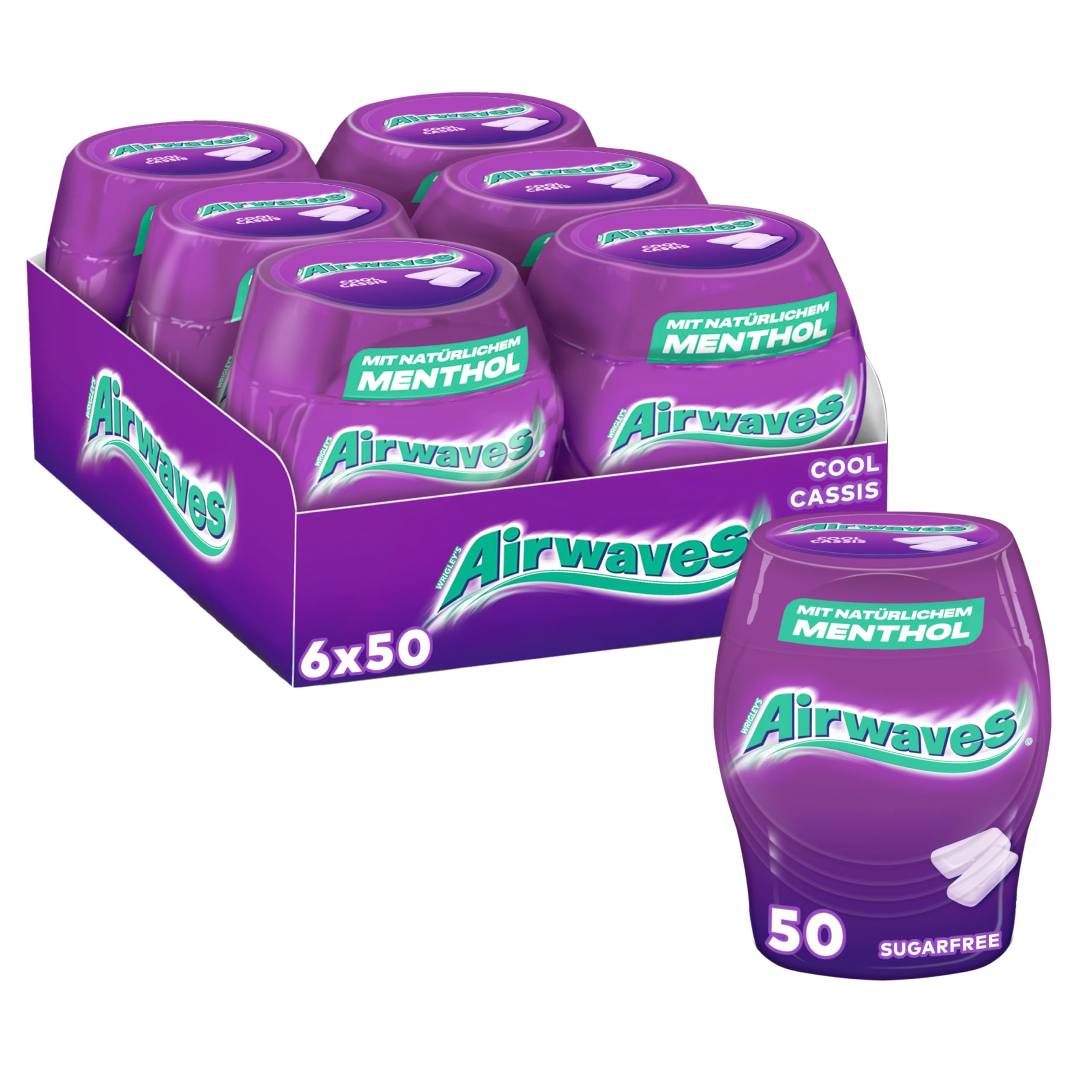 Airwaves Kaugummi Zuckerfrei, Cool Cassis Gum, 6 x 50 Dragees, Großpackung Chewing Gum, Mit Natürlichem Menthol, Kaugummi ohne Zucker mit Minz Frische (300 Dragees) Cool Cassis 50 stück (6er Pack) Angebot bei HelloDeals