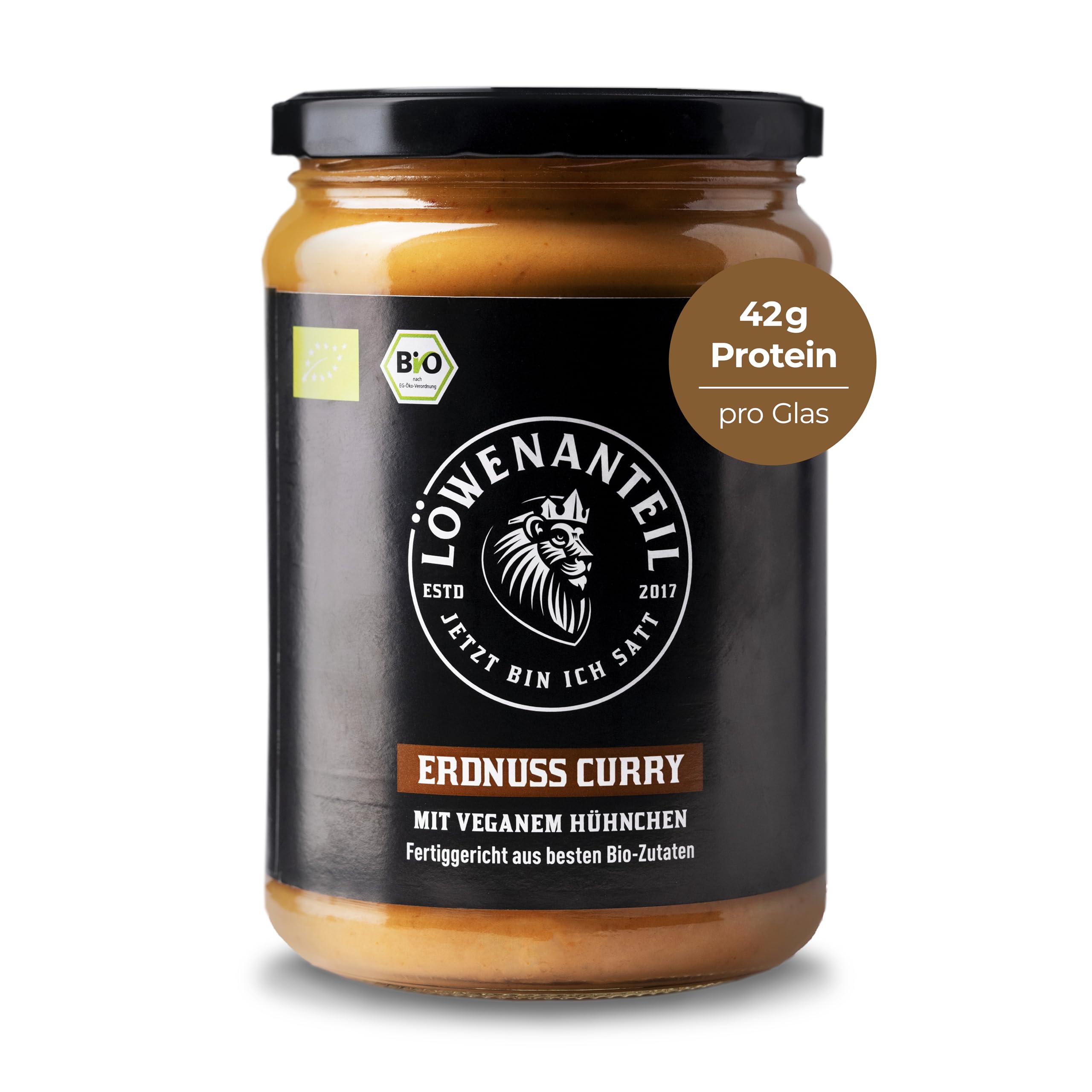 Löwenanteil - 100% Bio-Eintopf ERDNUSS CURRY - 570g Glas - Proteinreiches Bio-Fertiggericht mit veganen Hühnchen & cremiger Erdnussbutter - Ohne Zuckerzusatz & Glutenfrei 1 stück (1er Pack) Angebot bei HelloDeals