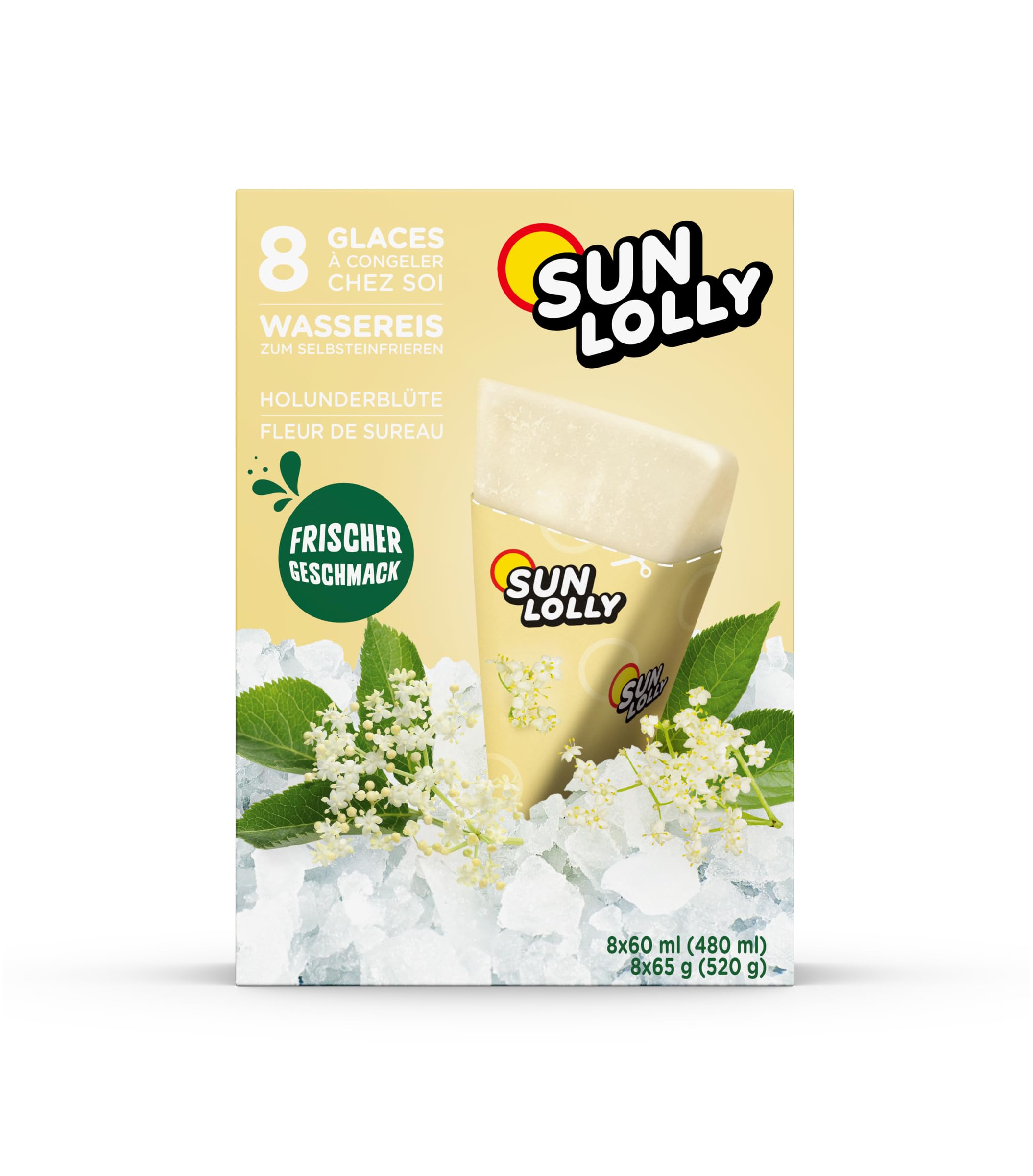 Sun Lolly Wassereis Holunderblüte 8 Stk | Mit Fruchtsaft | Zum Selbsteinfrieren | Ohne künstliche Aromen | Frei von Süßungsmittel | Laktosefrei | Glutenfrei | 8 x 60ml 480 ml (1er Pack) Angebot bei HelloDeals